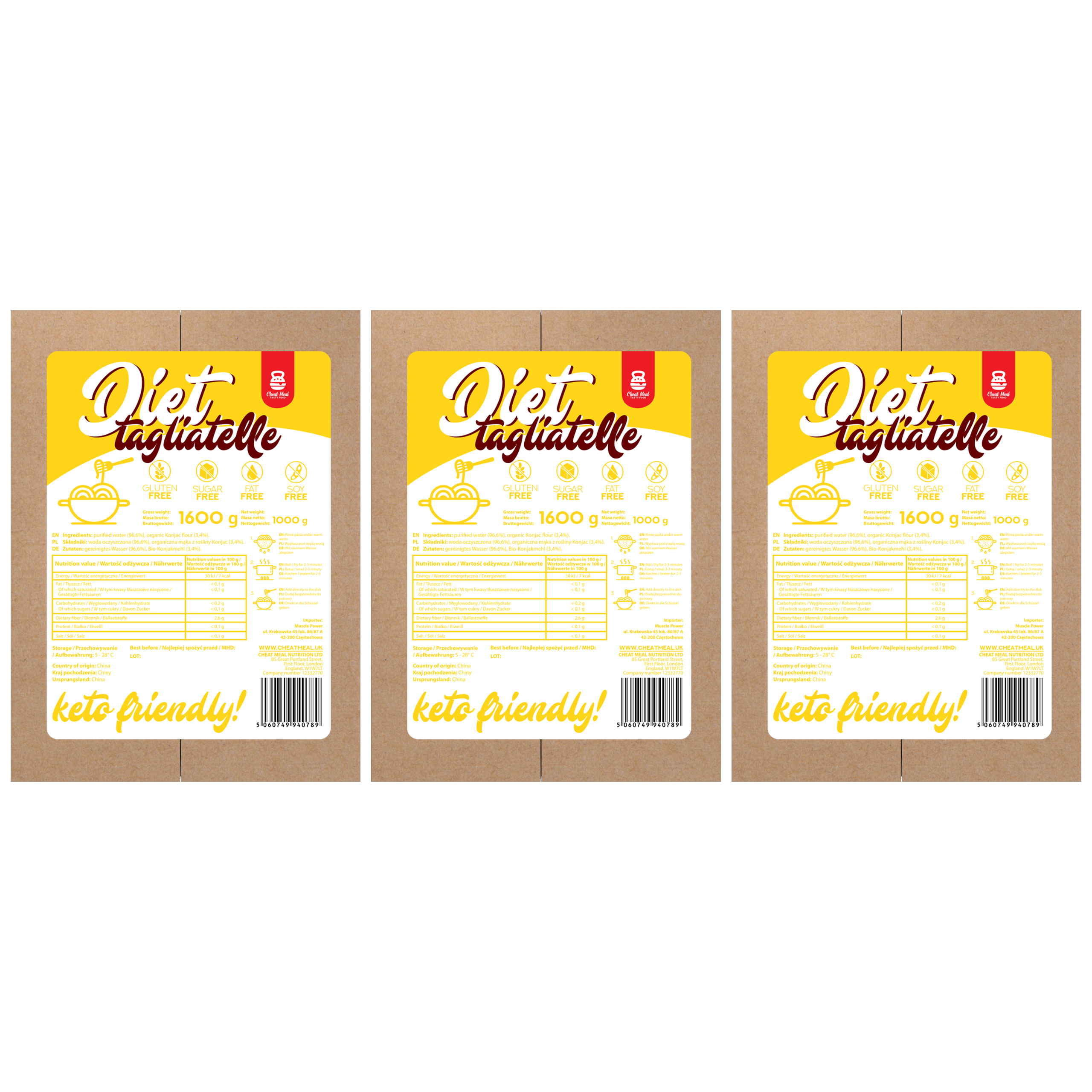 Cheat Meal Nutrition Diet Tagliatelle - 3x 1600g (1000g netto) - Makaron Konjac