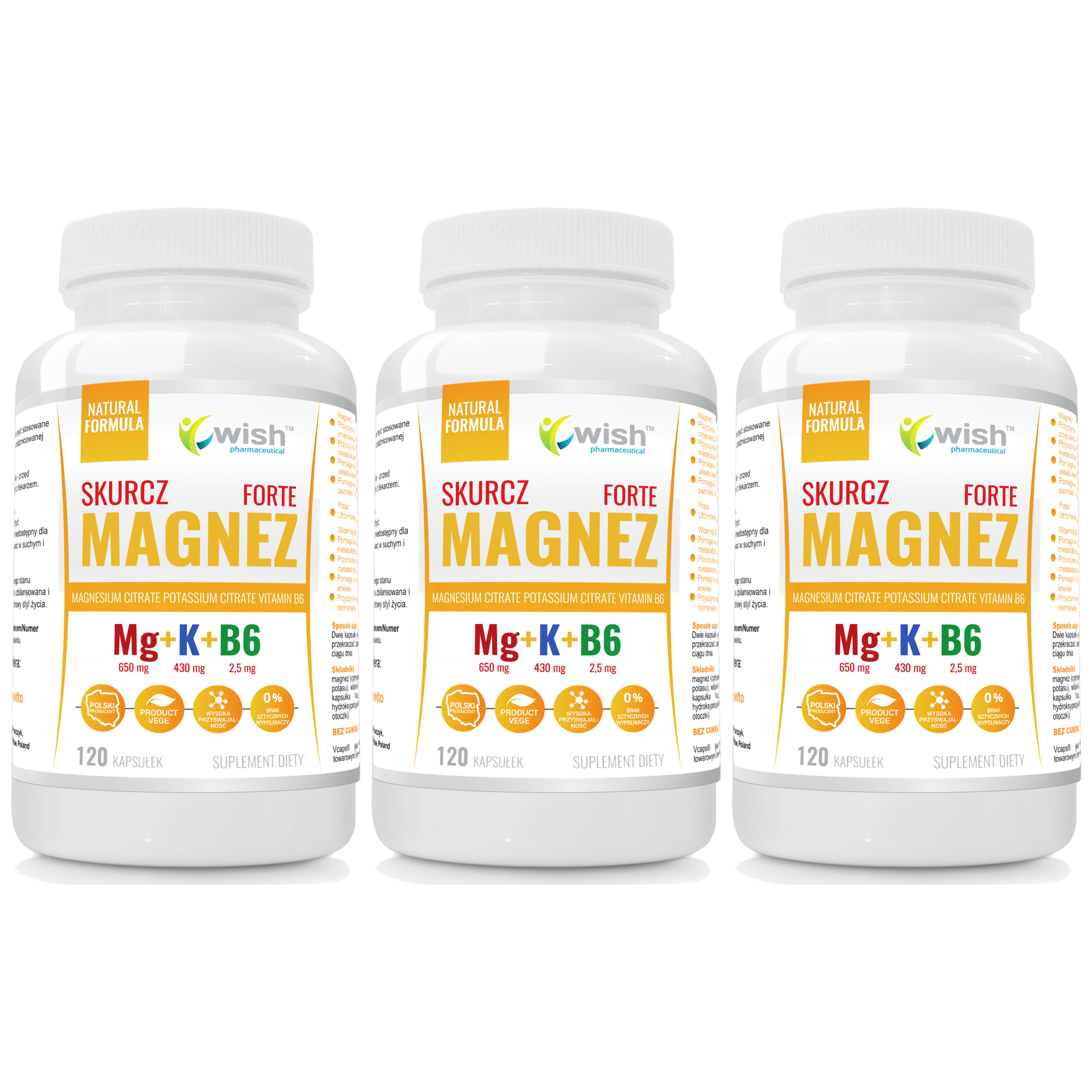 WISH Pharmaceutical Magnez Skurcz Forte - 120caps. - 3x Mg + K + B6
