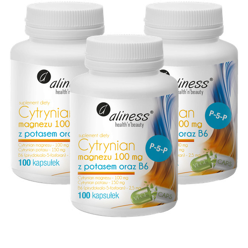 ALINESS Cytrynian Magnezu 100mg z Potasem i B6 - 3x 100 caps