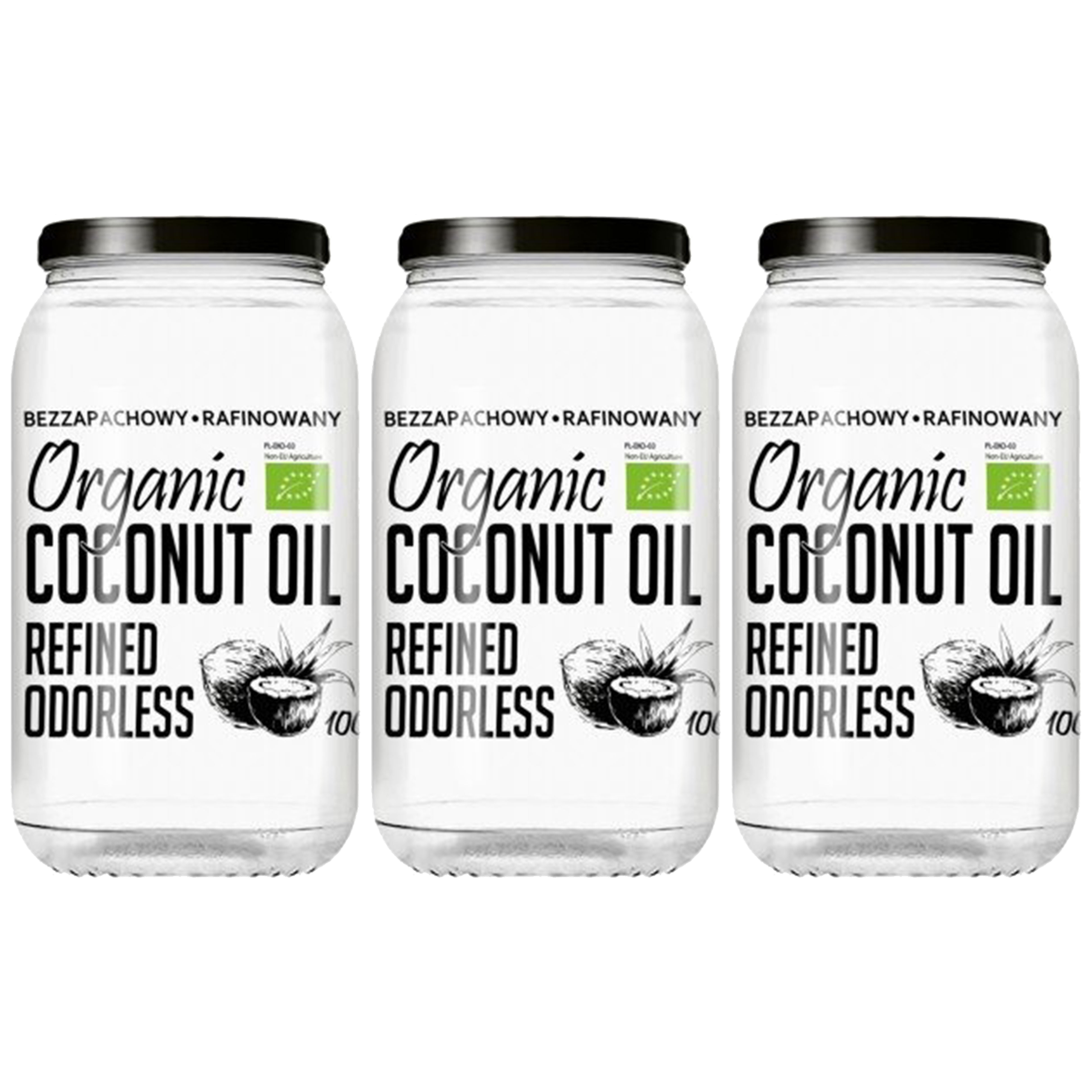 DIET FOOD Bio olej kokosowy Rafinowany - 3x 1000ml