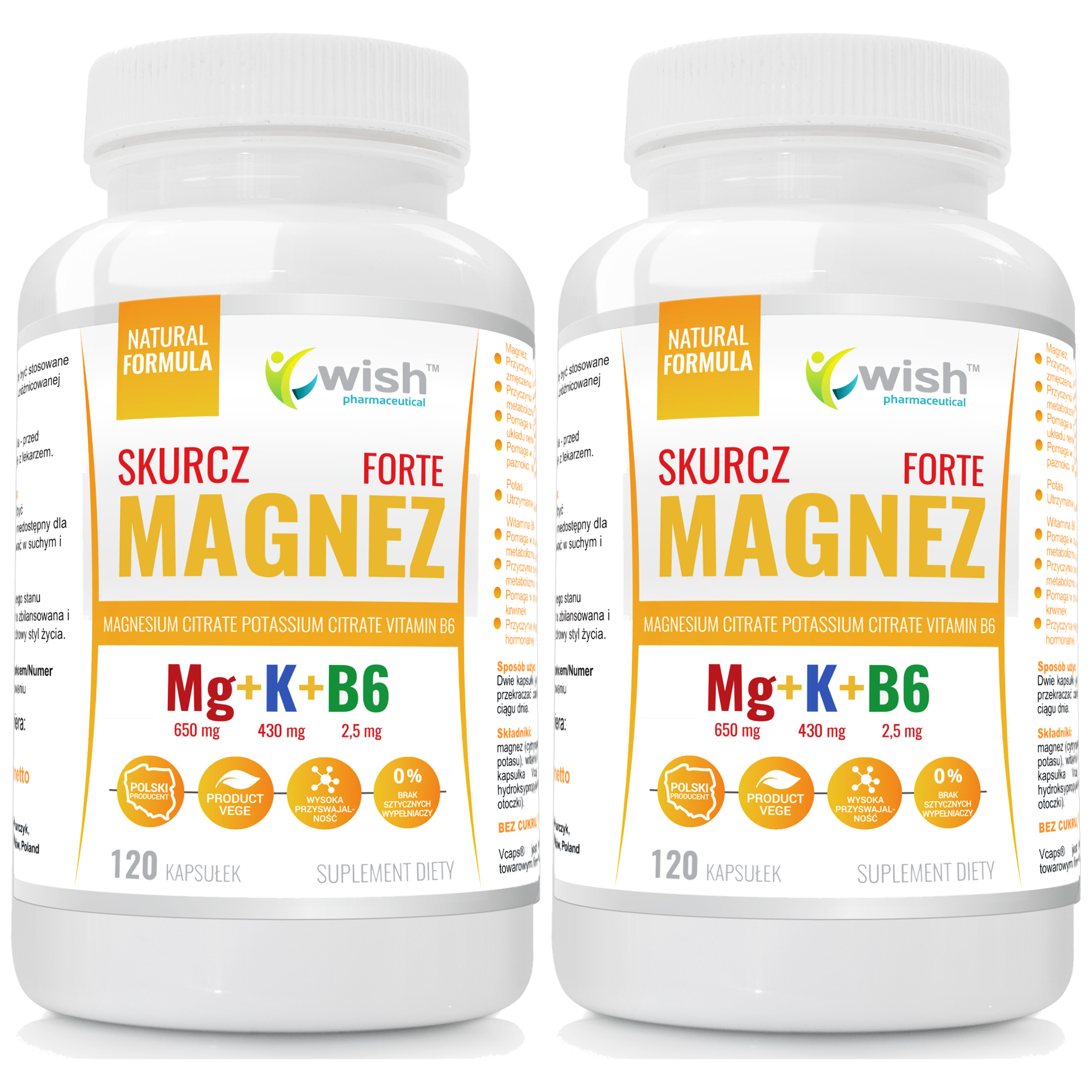 WISH Pharmaceutical Magnez Skurcz Forte - 120caps. - 2x Mg + K + B6