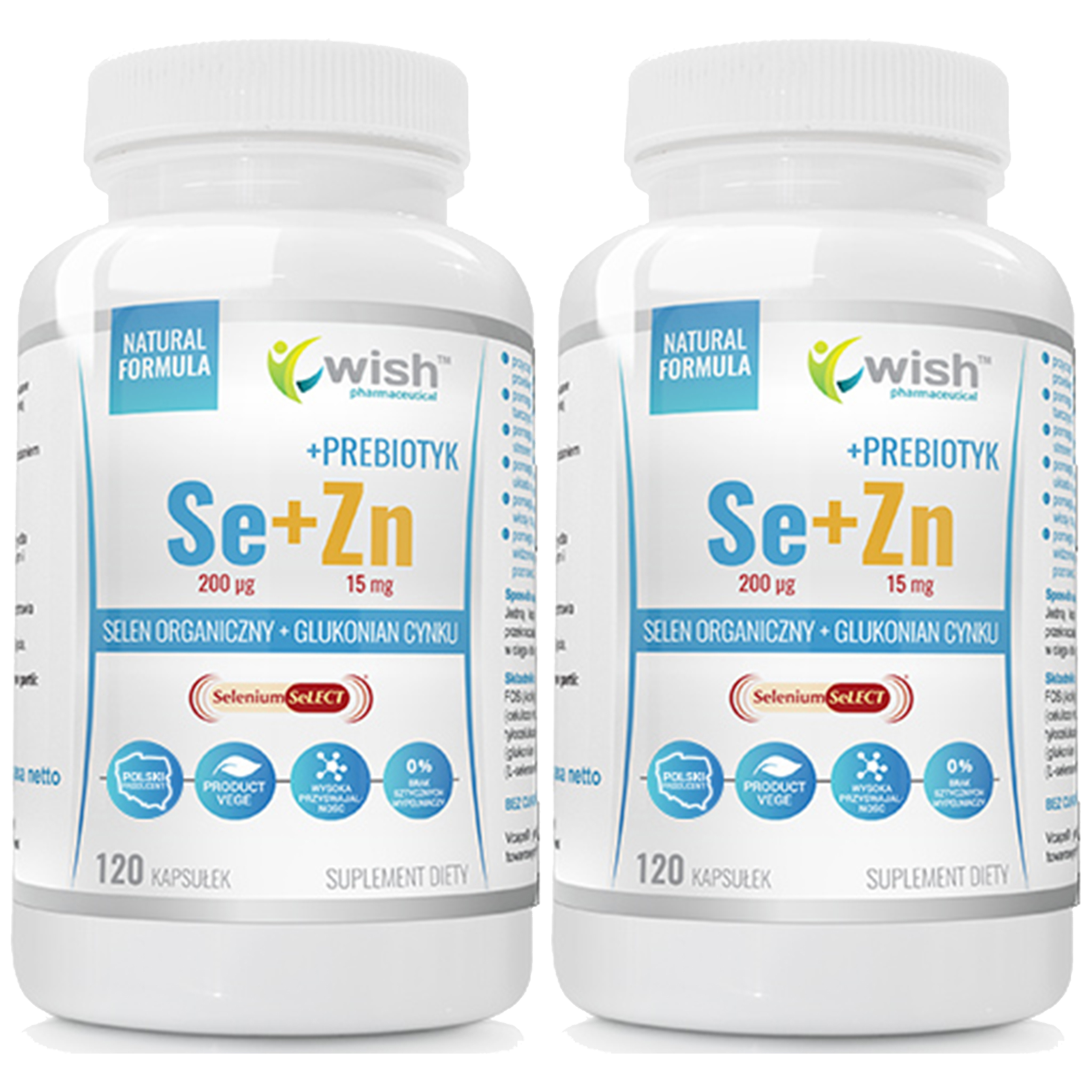 WISH Pharmaceutical Selen + Cynk + Prebiotyk - 2x 120caps