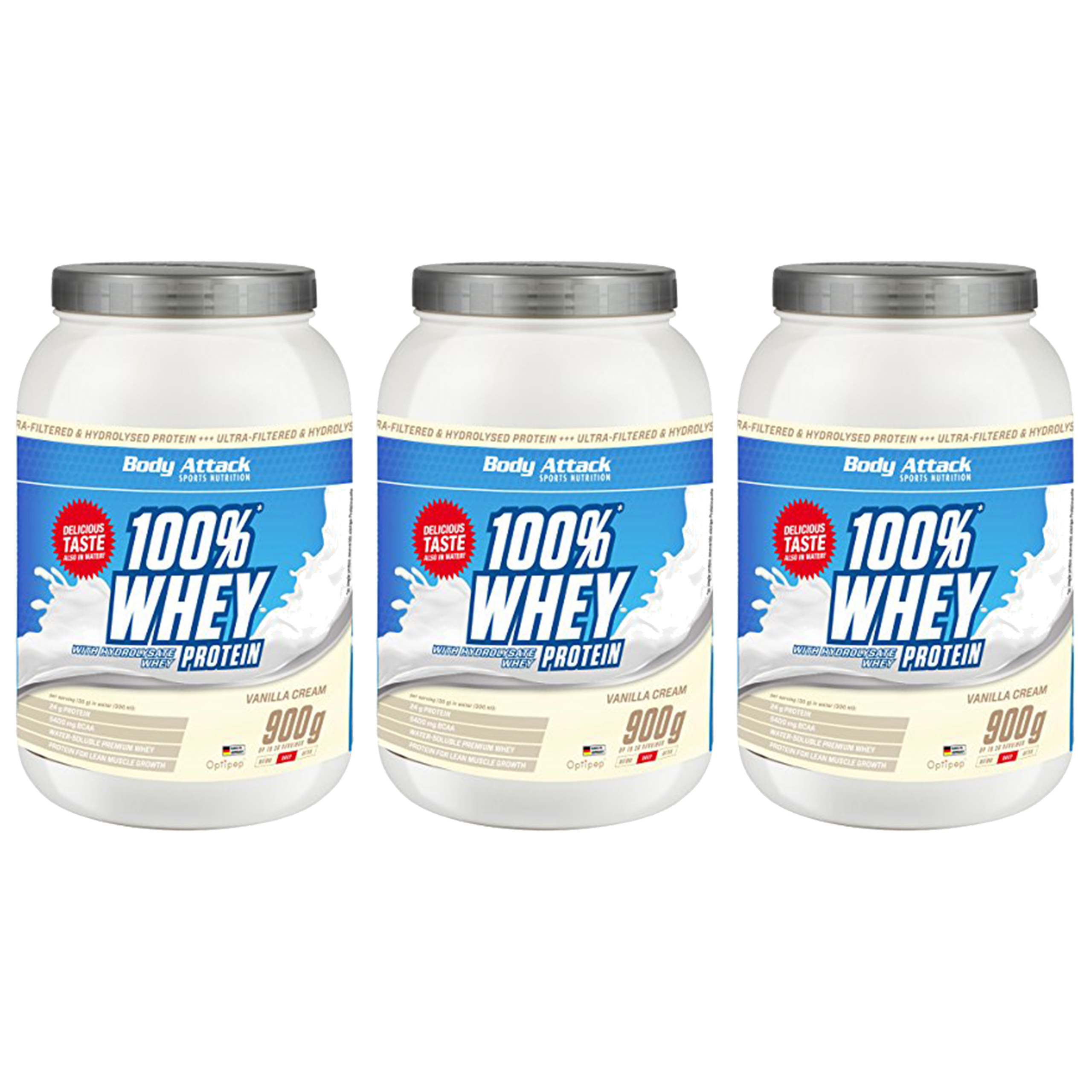 BODY ATTACK 100% Whey Protein - 3x 900g
