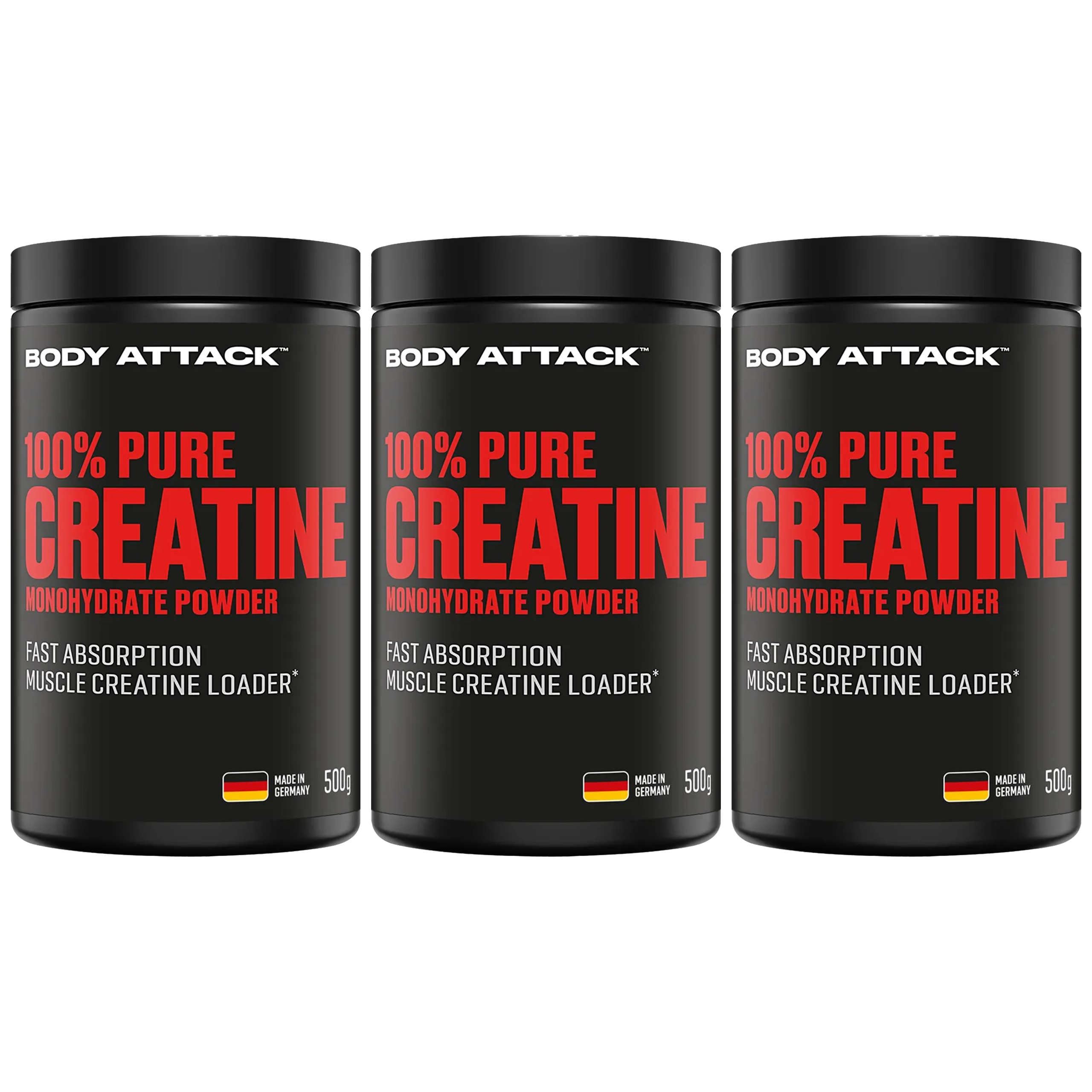 BODY ATTACK 100% Pure Creatine - 3x 500g