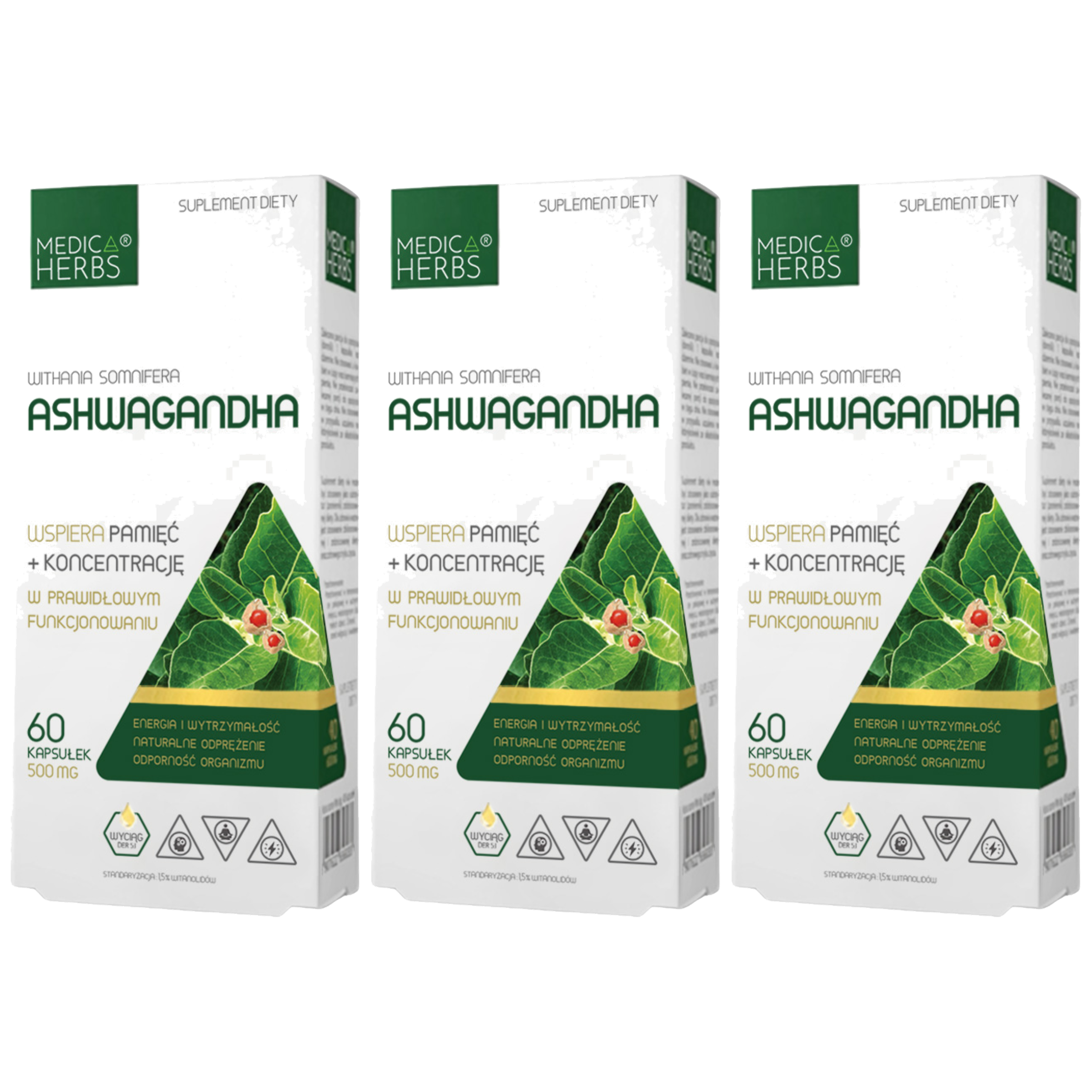 MEDICA HERBS - Ashwagandha 500mg - 3x 60caps.