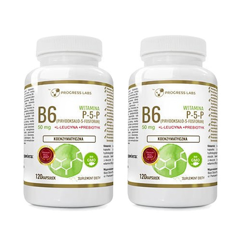 PROGRESS LABS Vitamin B6 (P-5-P) 50mg Koenzymatyczna + Inulina - 2x 120caps