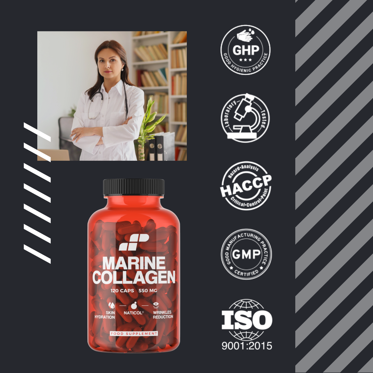 3x MP NUTRITION Marine Collagen 550mg - 120caps - Kolagen Rybi Naticol
