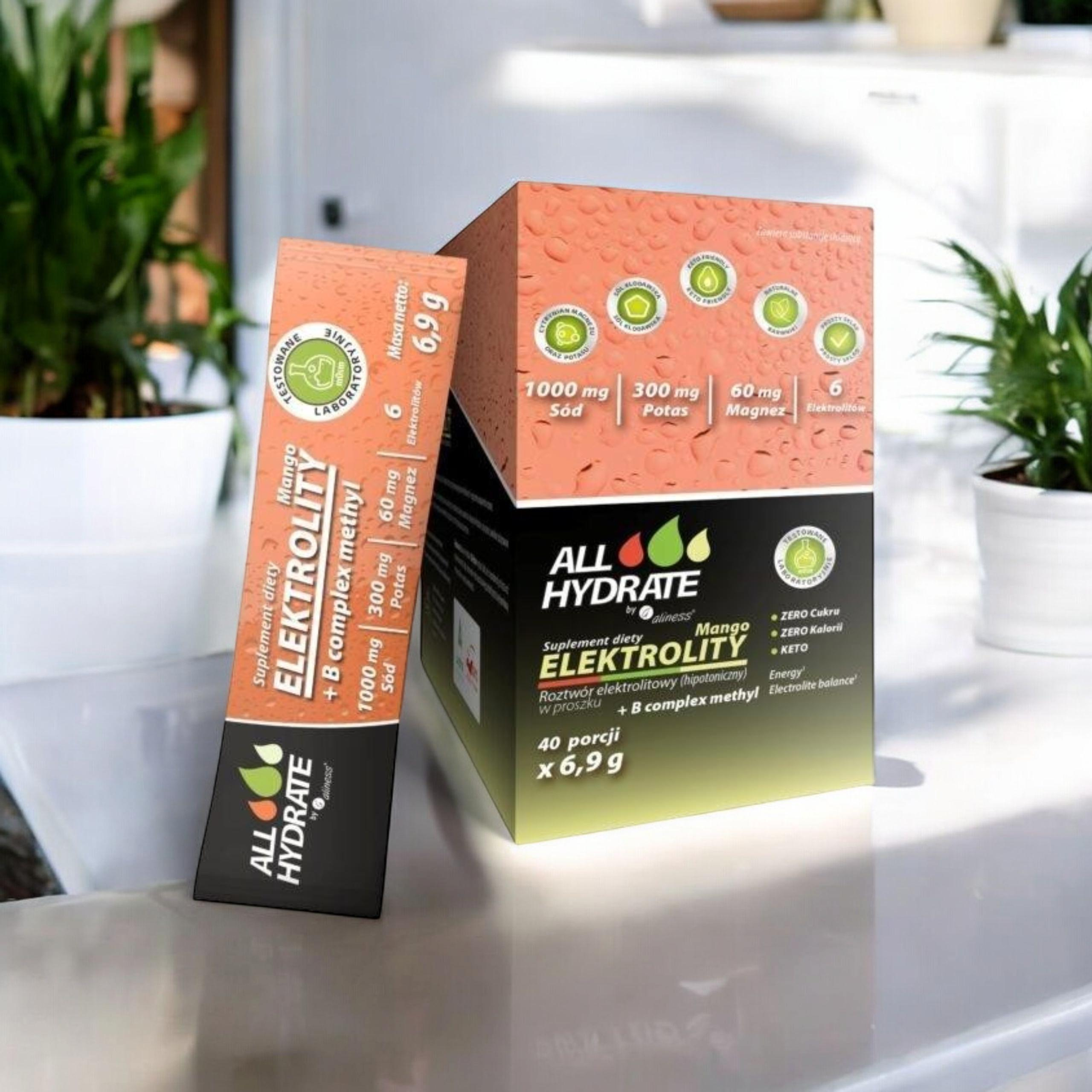 ALINESS - ALL Hydrate Elektolity+ B Complex - 40 sasz. - Mango