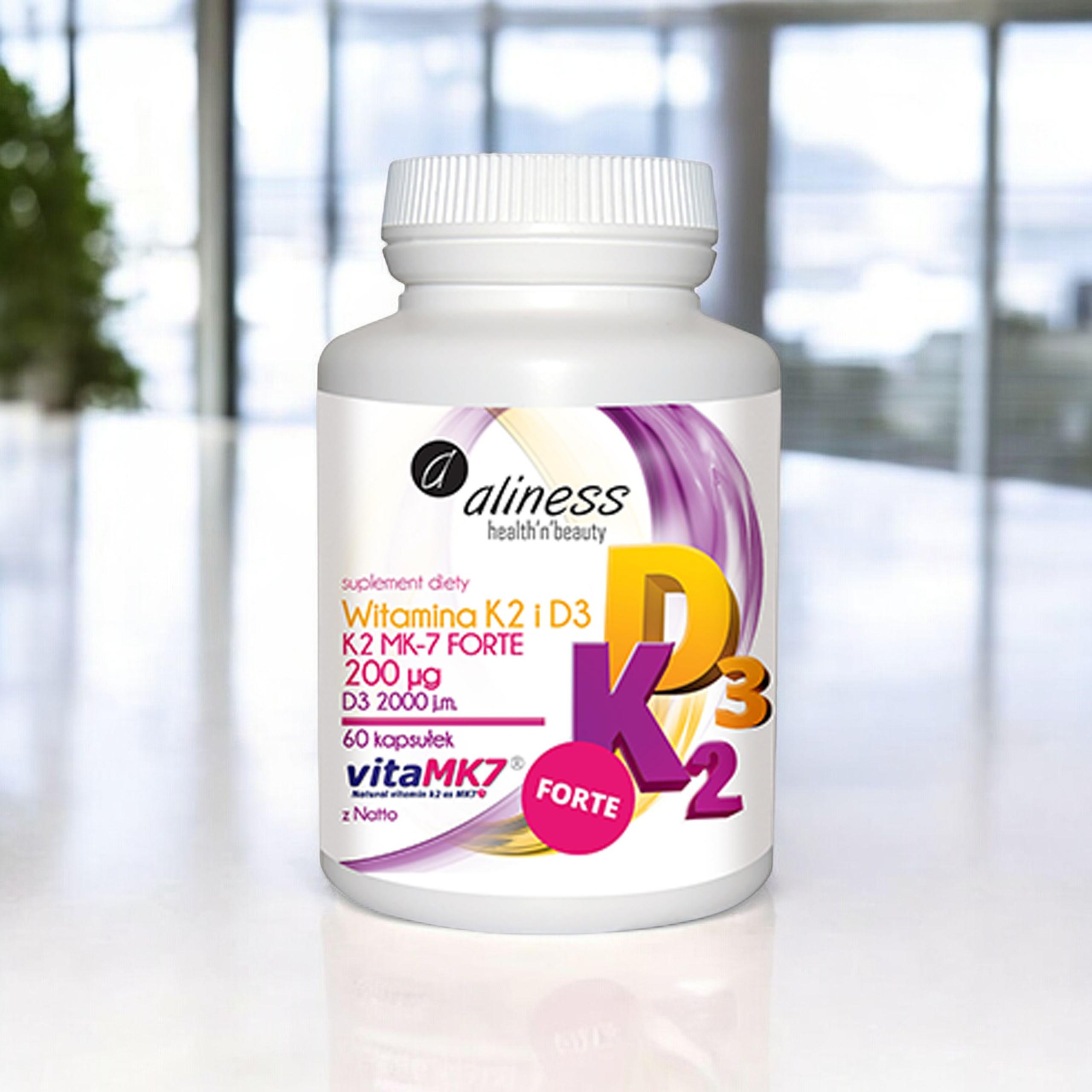 ALINESS - Witamina K2MK7 FORTE 200mcg + D3 50mcg - 60caps.