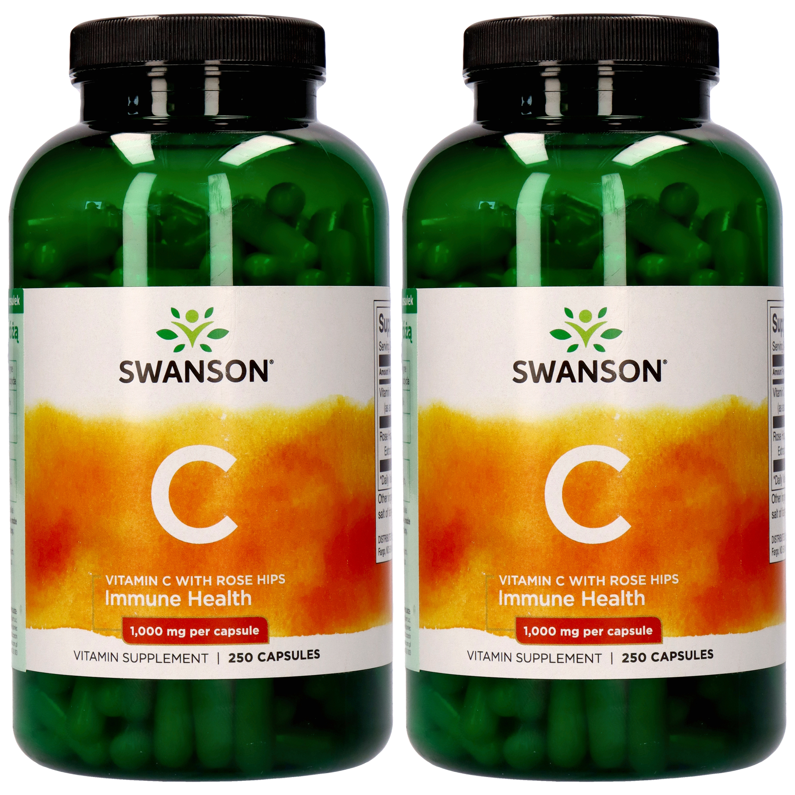 SWANSON Vitamin C 1000mg with Rose Hips - 2x 250caps.