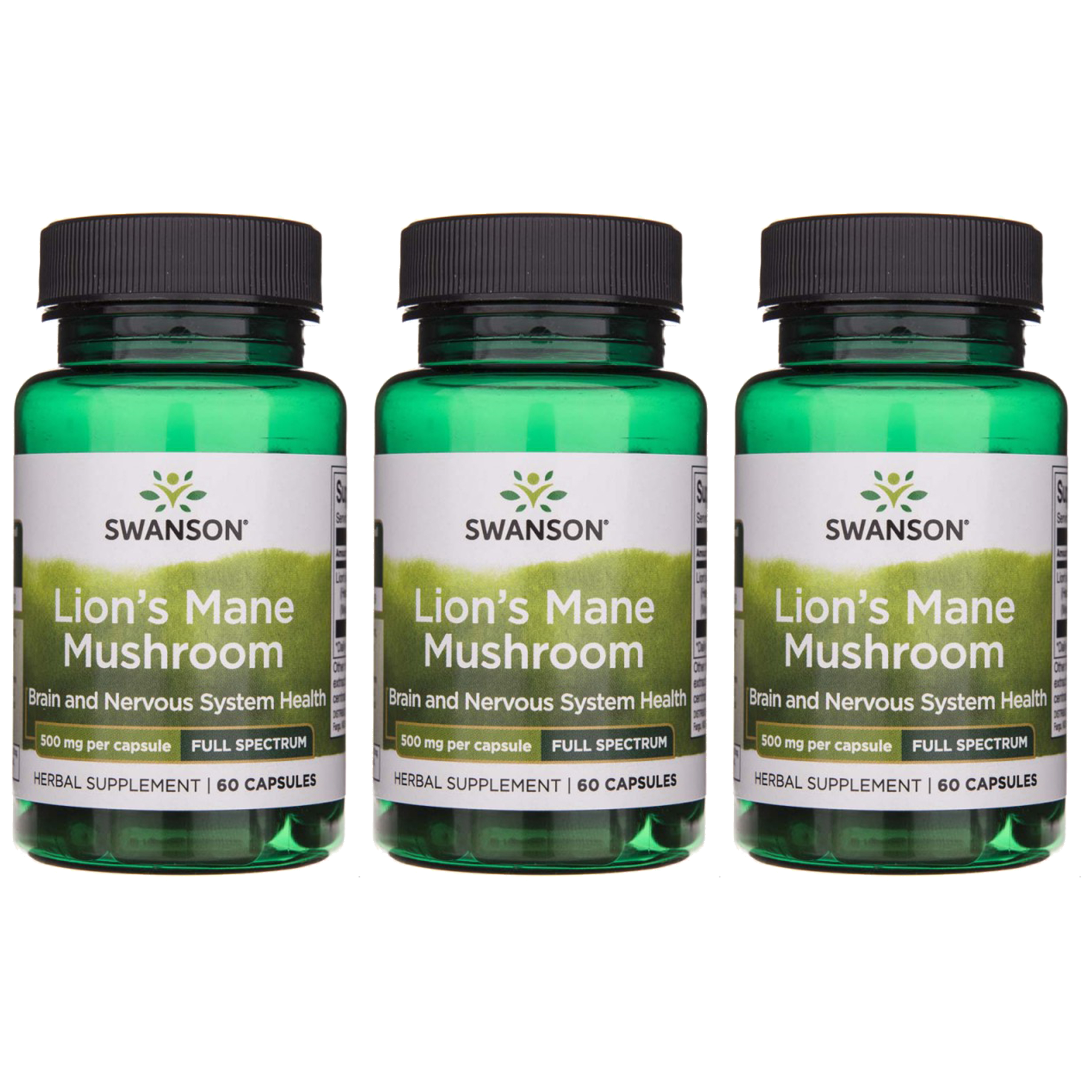 SWANSON Lion's Mane Mushroom 500mg - 60caps. - 3x Soplówka jeżowata