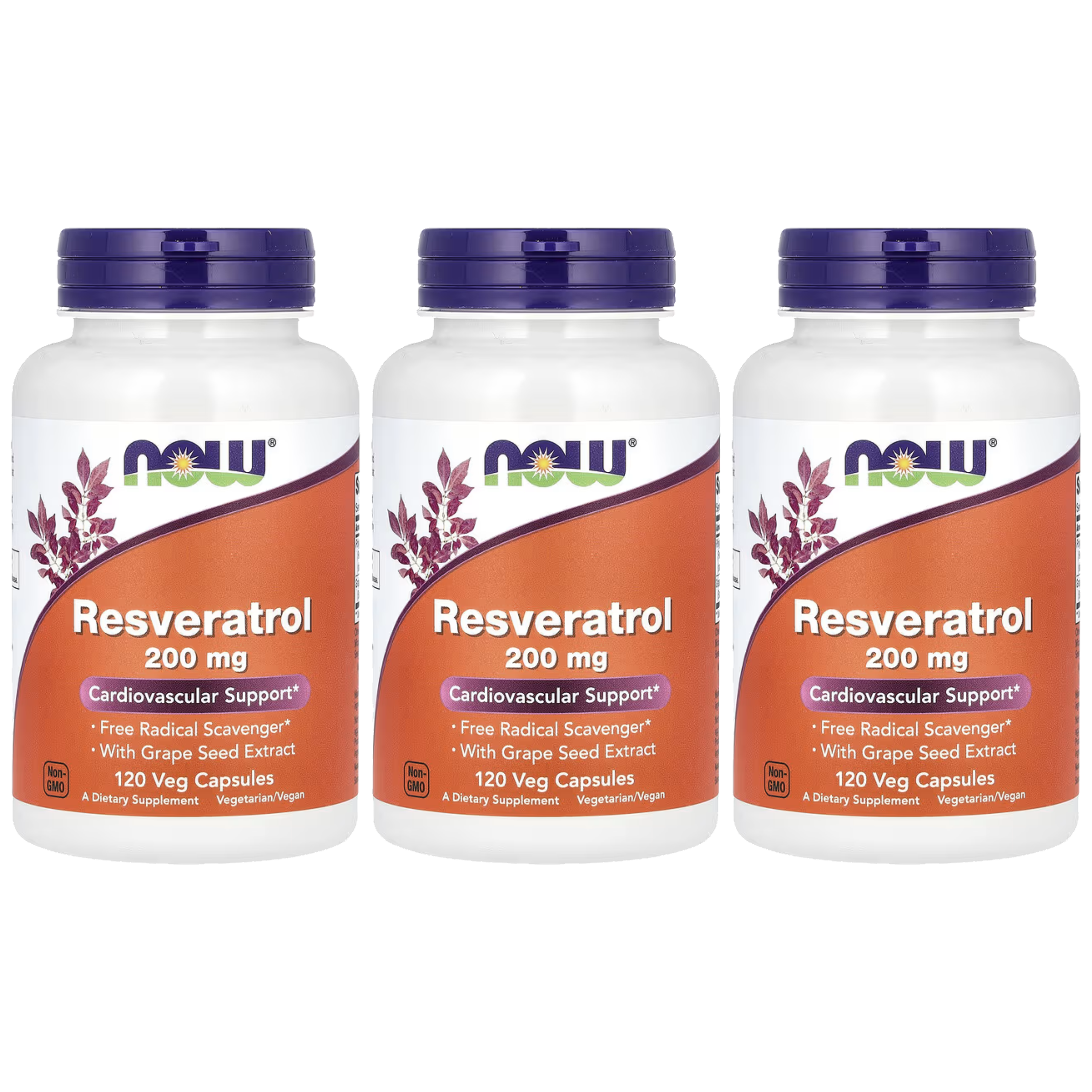 NOW Natural Resveratrol 200mg - 3x 120vegcaps