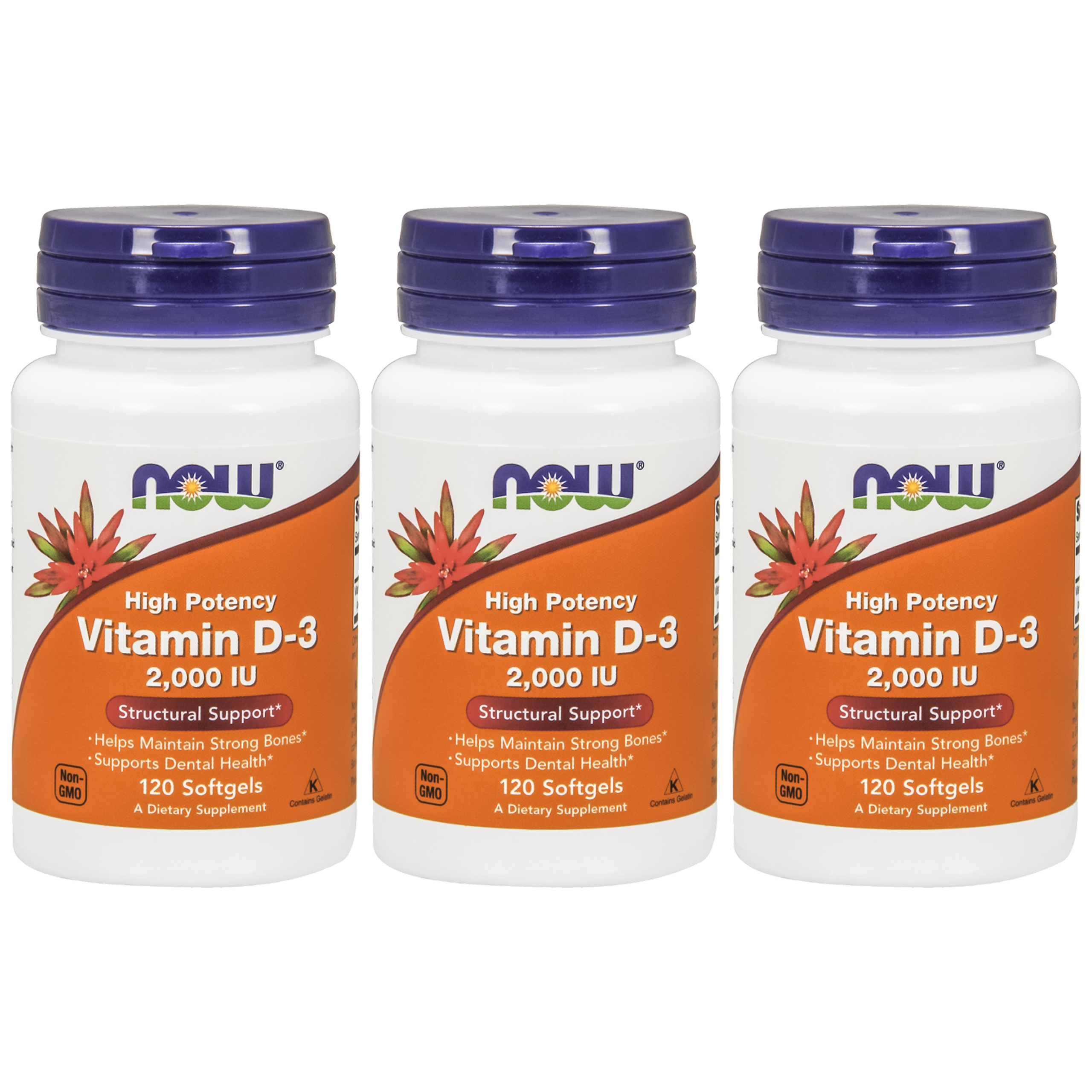 NOW Vitamin D3 2000IU - 3x 120softgels