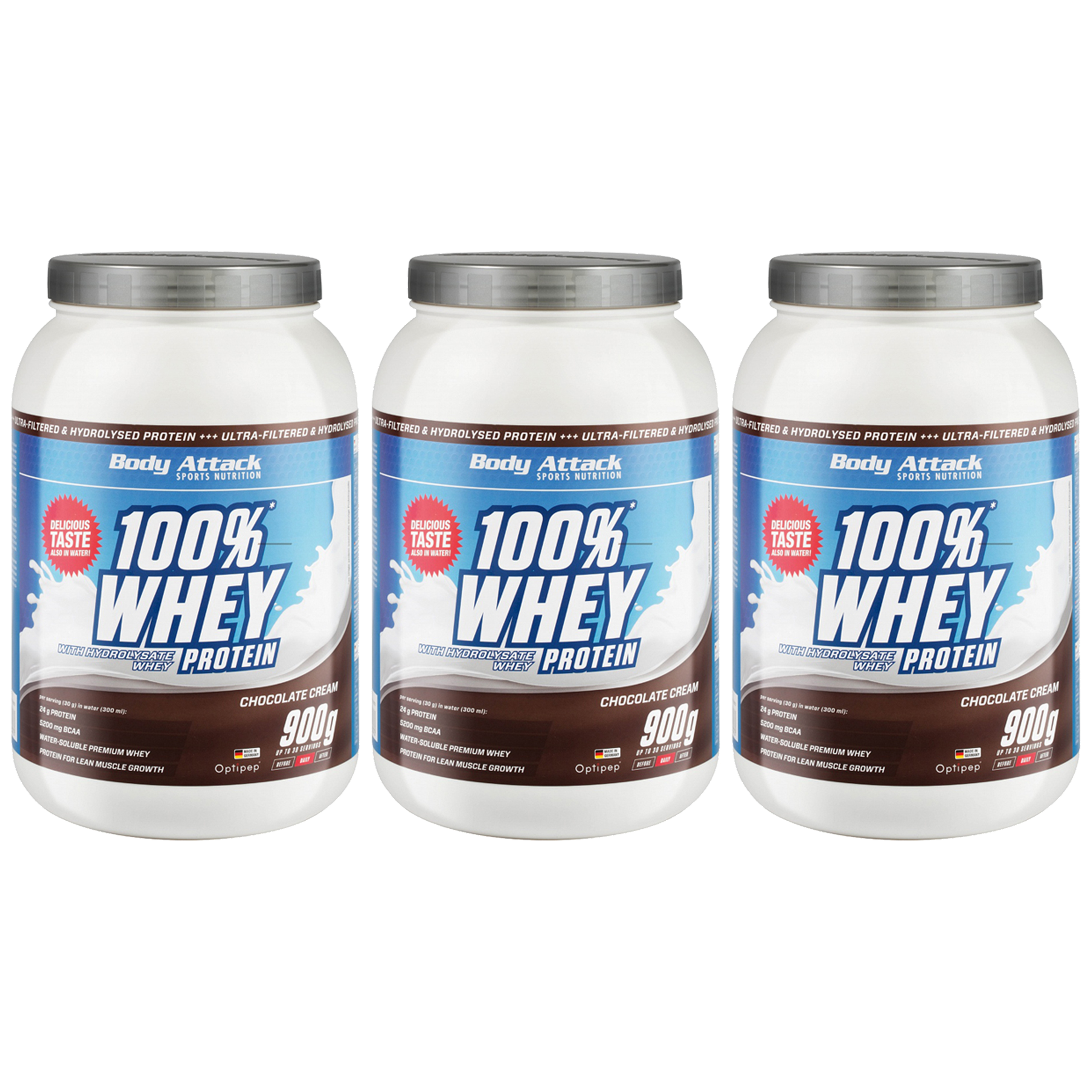 BODY ATTACK 100% Whey Protein - 3x 900g