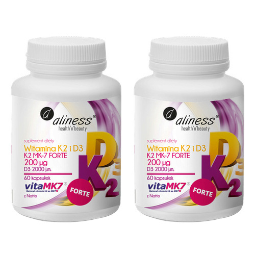 ALINESS - Witamina K2MK7 FORTE 200mcg + D3 50mcg - 2x 60caps.