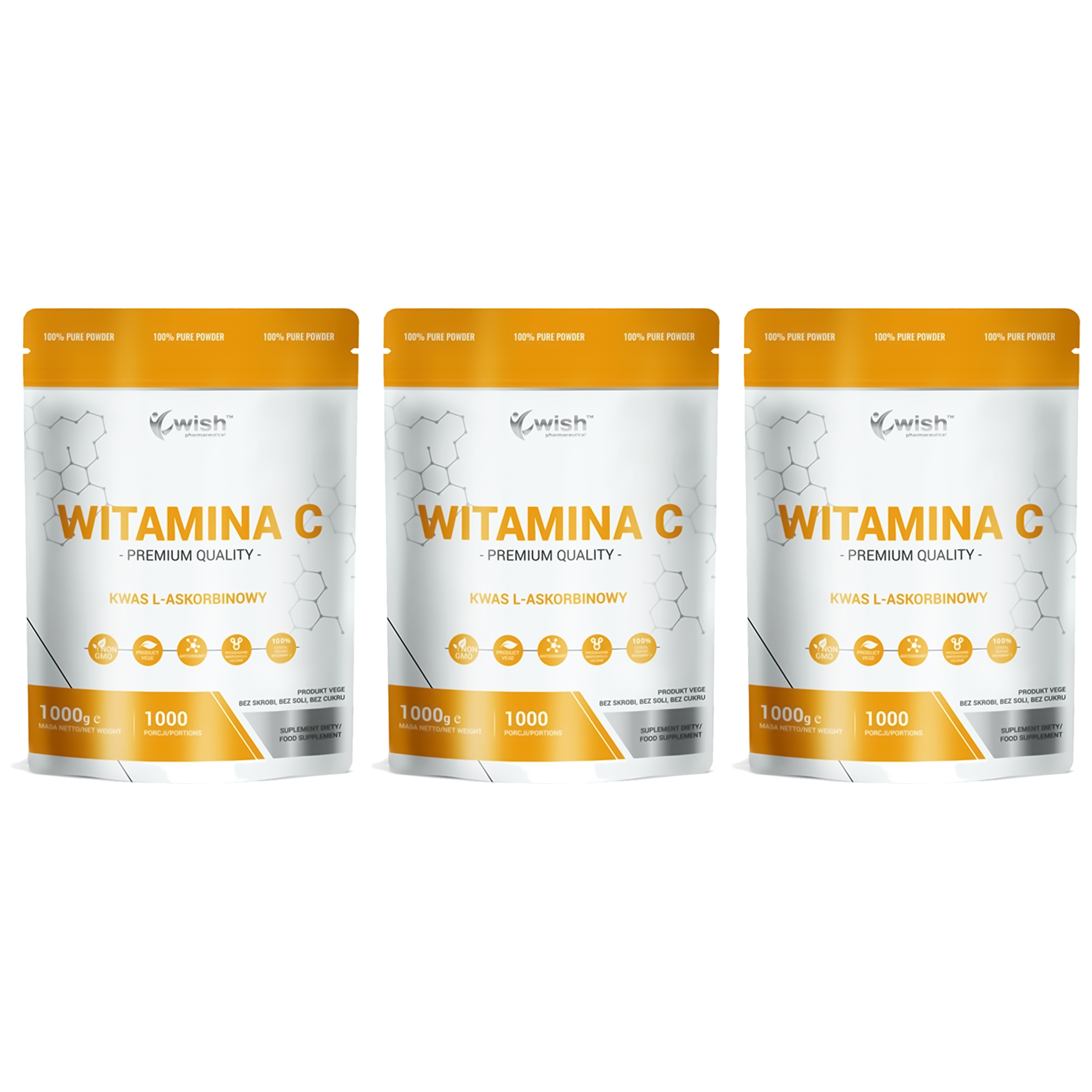 WISH Pharmaceutical Vitamin C 1000mg (Kwas L-Askorbinowy) - 3x 1000g