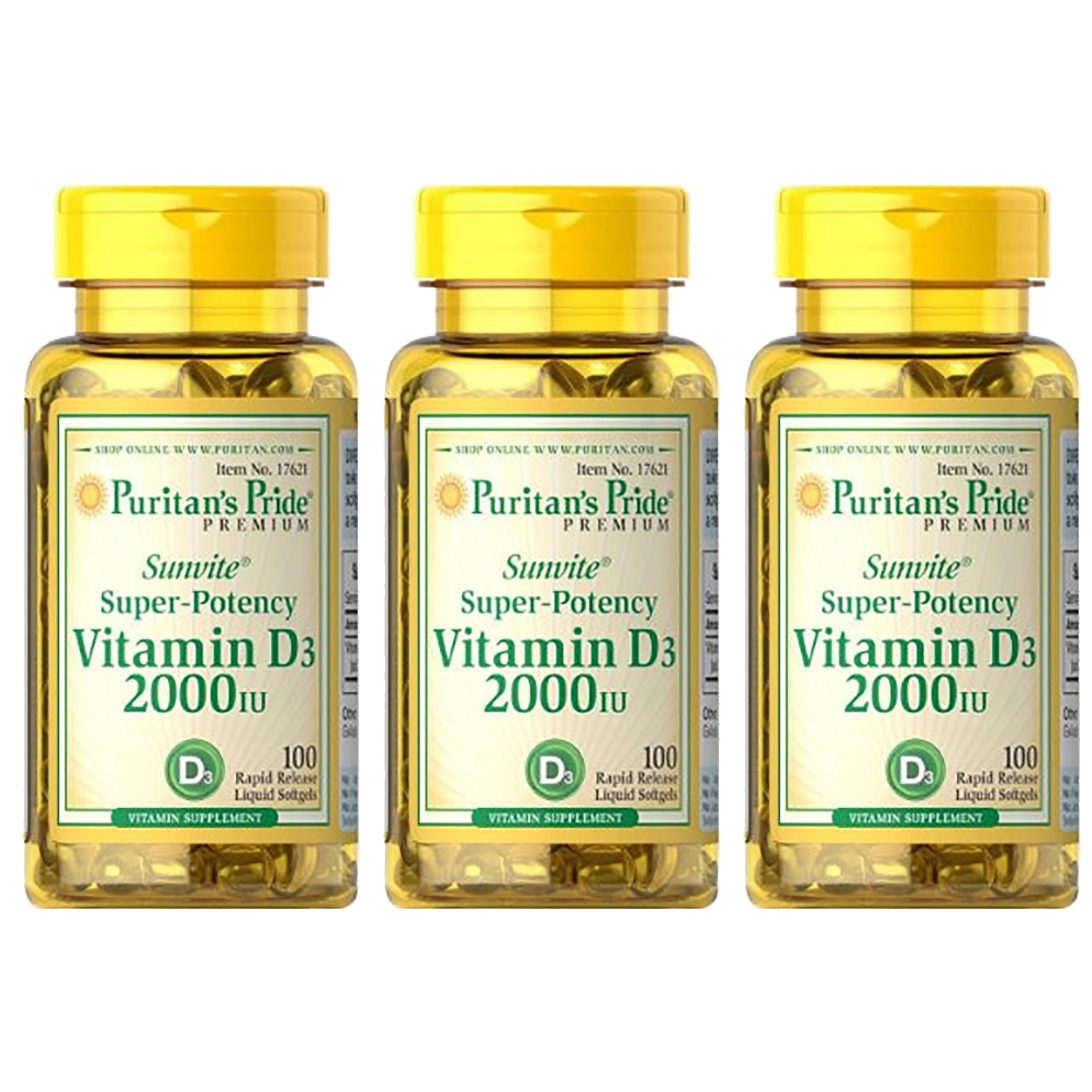 Puritan's Pride Vitamin D3 2000IU - 3x 100softgels