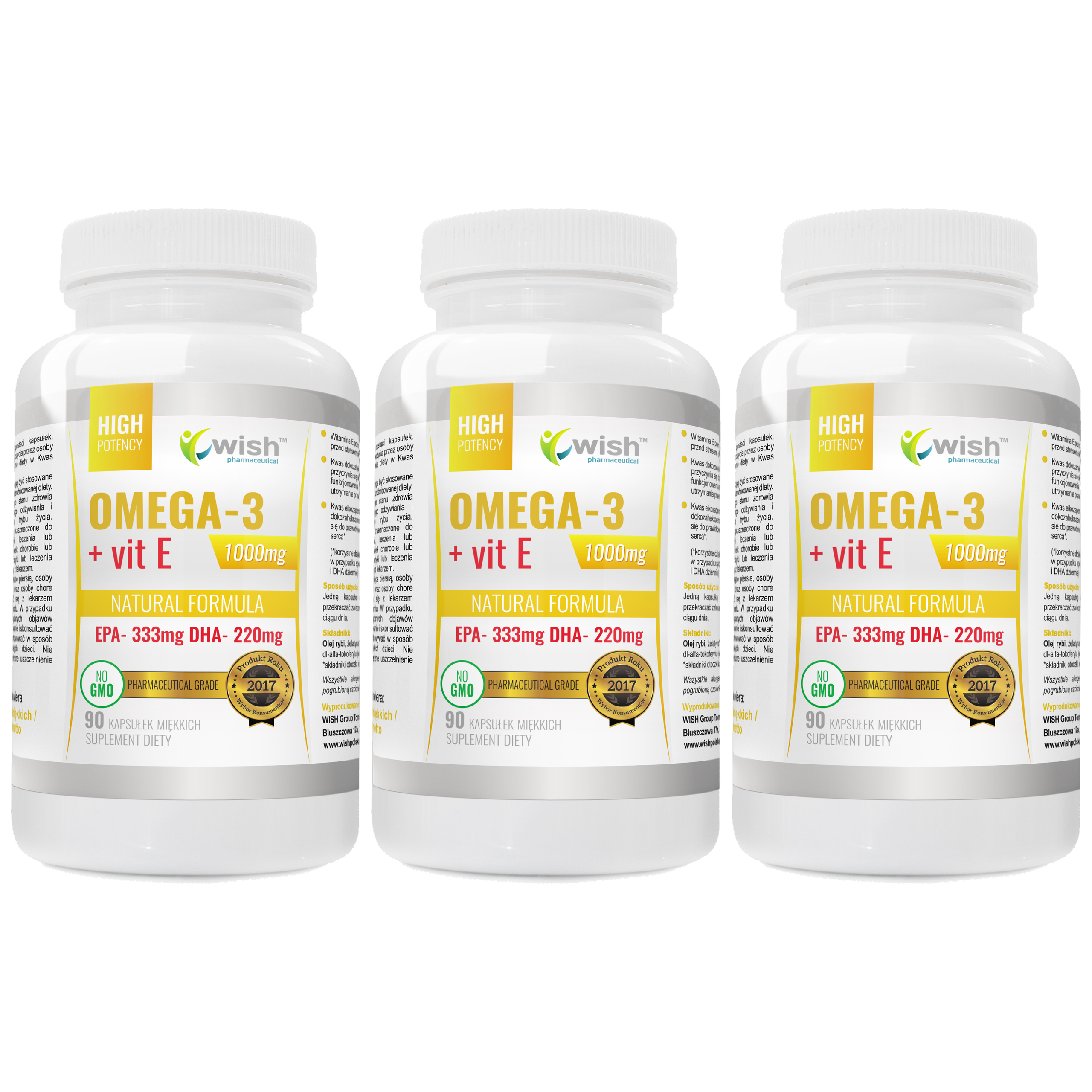 WISH Pharmaceutical Omega 3 + Vit E - 3x 90caps