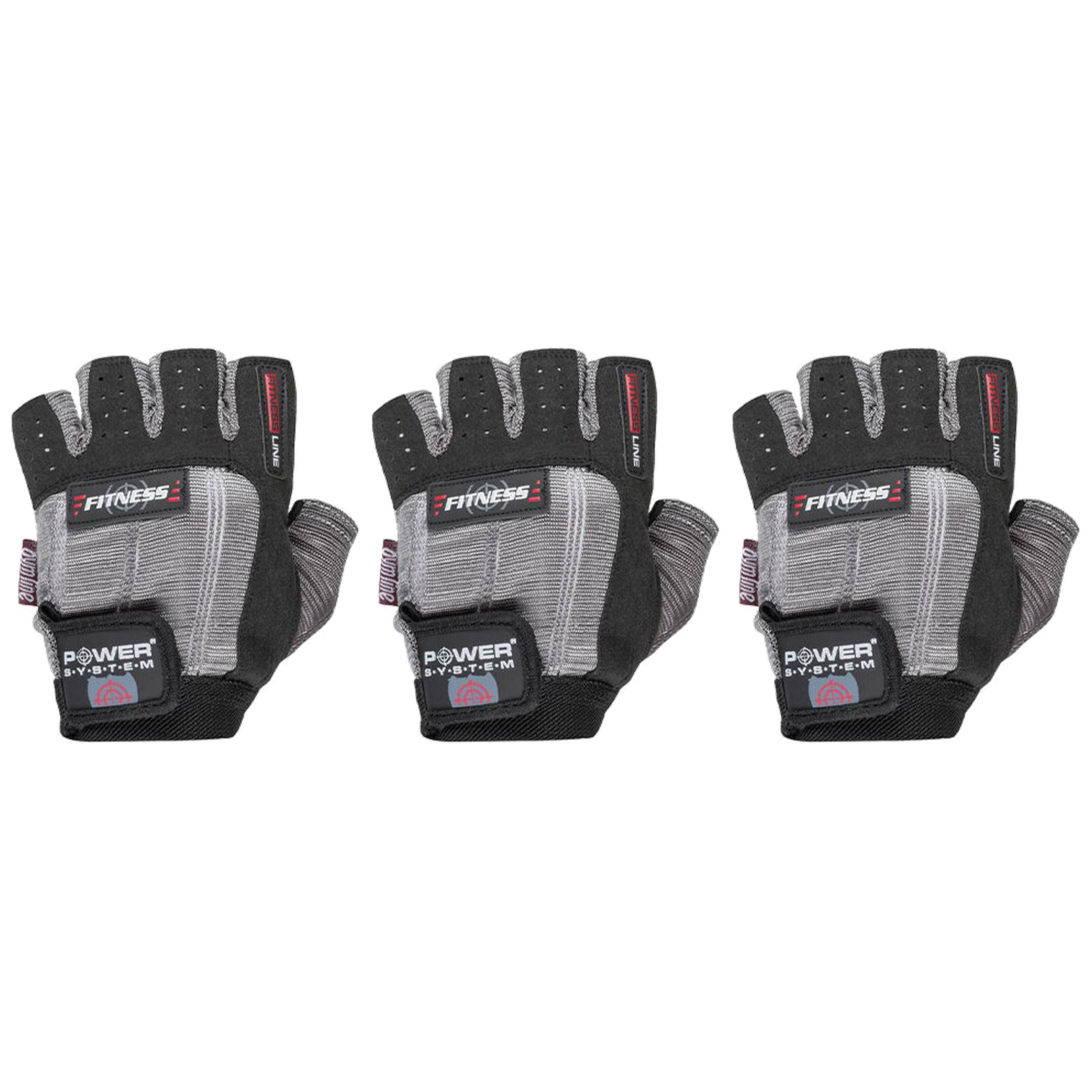 POWER SYSTEM Rękawice Fitness - 3x Szaro-Czarne