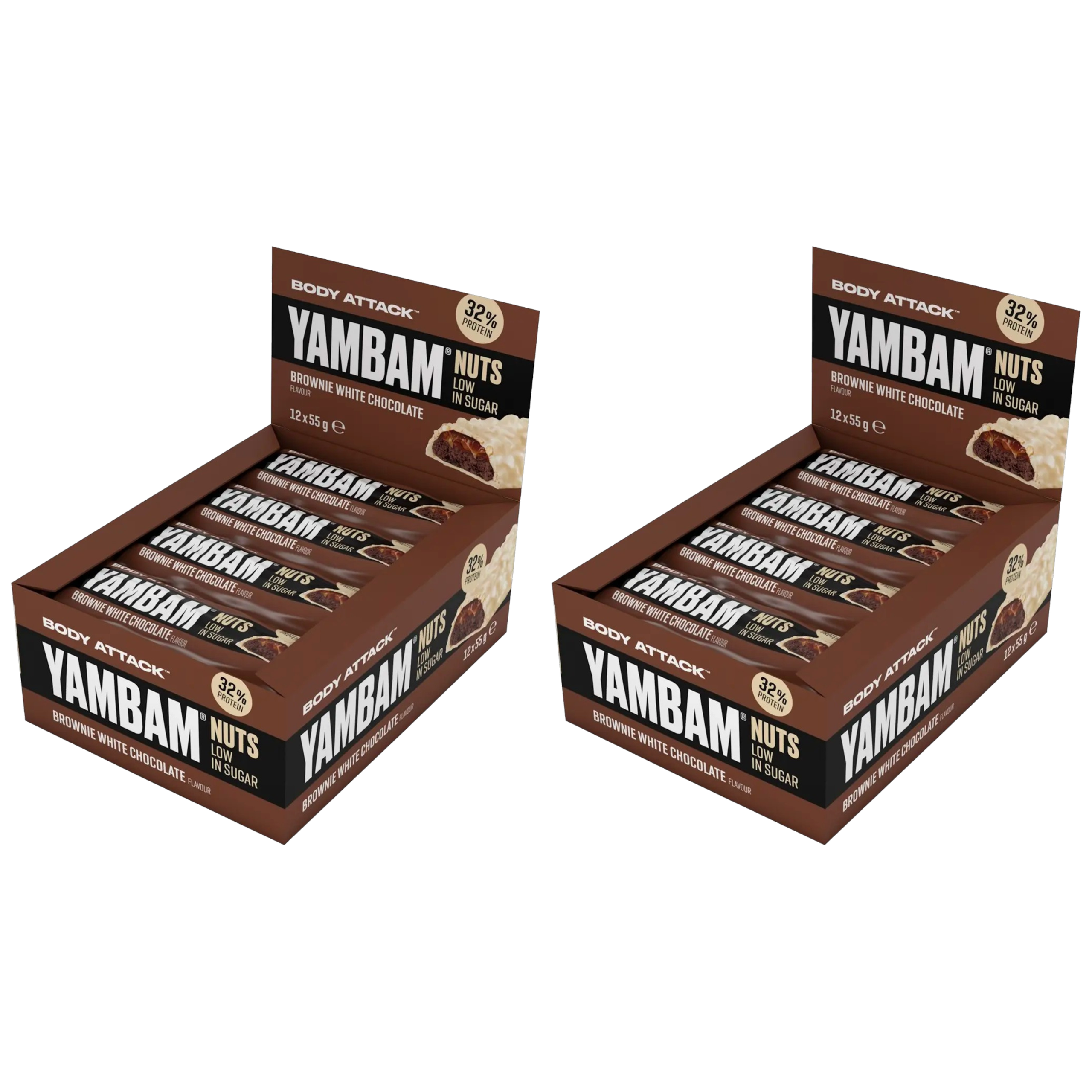 BODY ATTACK - Yambam Nuts Low Sugar - 12x 2x 55g - Brownie White Chocolate