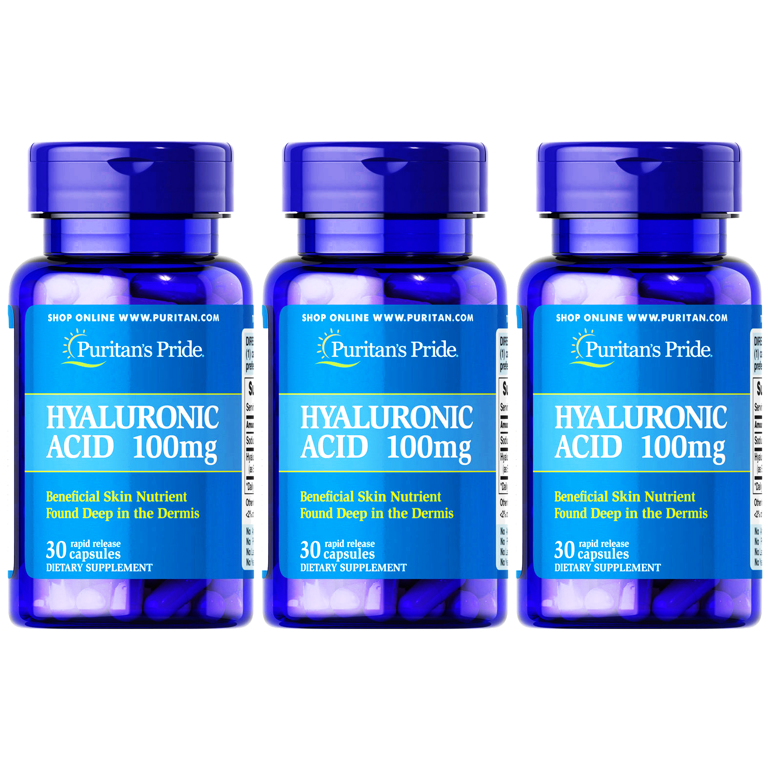 Puritan's Pride Hyaluronic Acid 100mg - 3x 30caps
