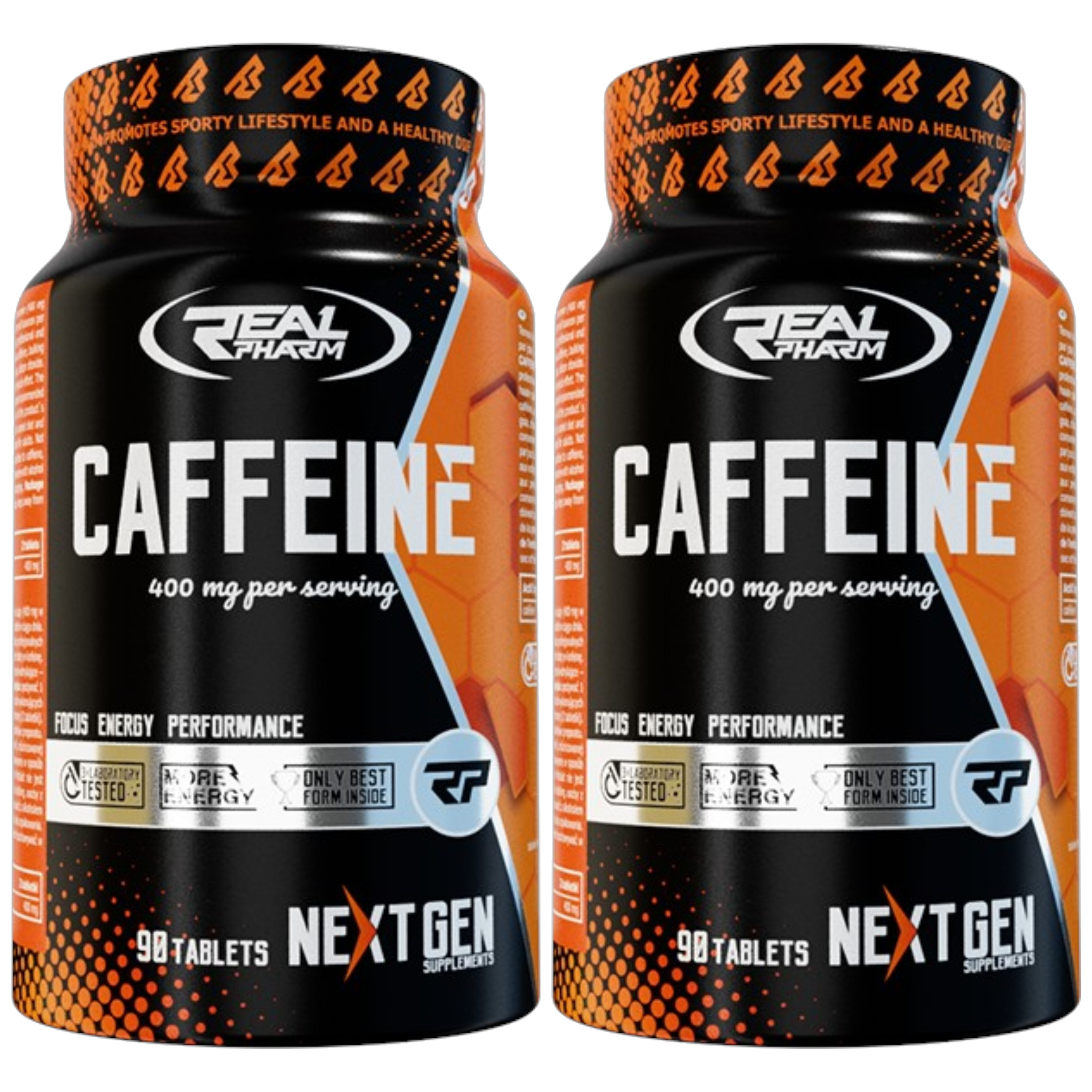 REAL PHARM Caffeine 400mg - 90tabs. - 2x Kofeina