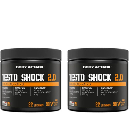 BODY ATTACK Testo Shock 2.0 – 90 maxi vegan caps — zestaw 2x