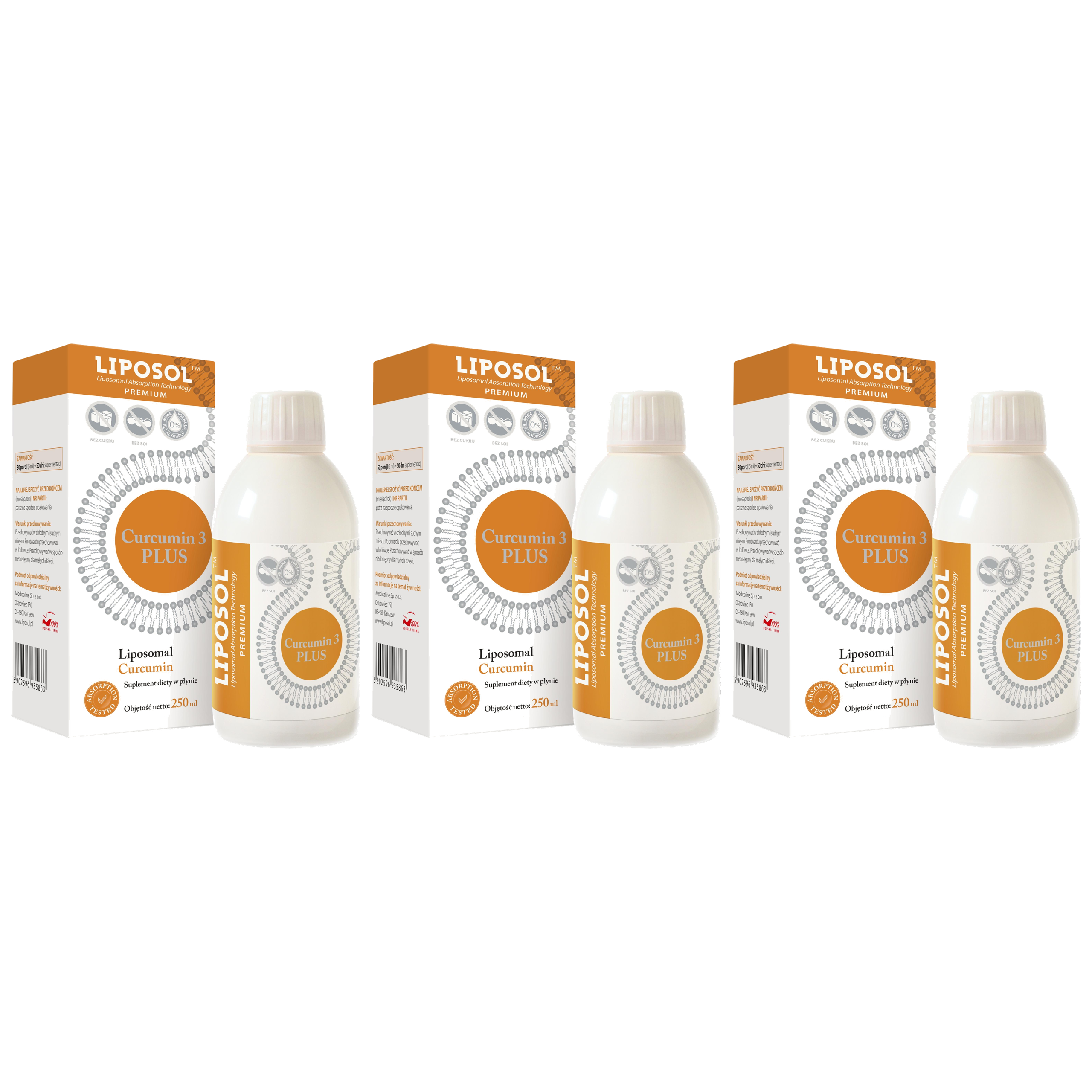 ALINESS - Liposol Curcumina 3 Plus Liposomalna - 3x 250ml