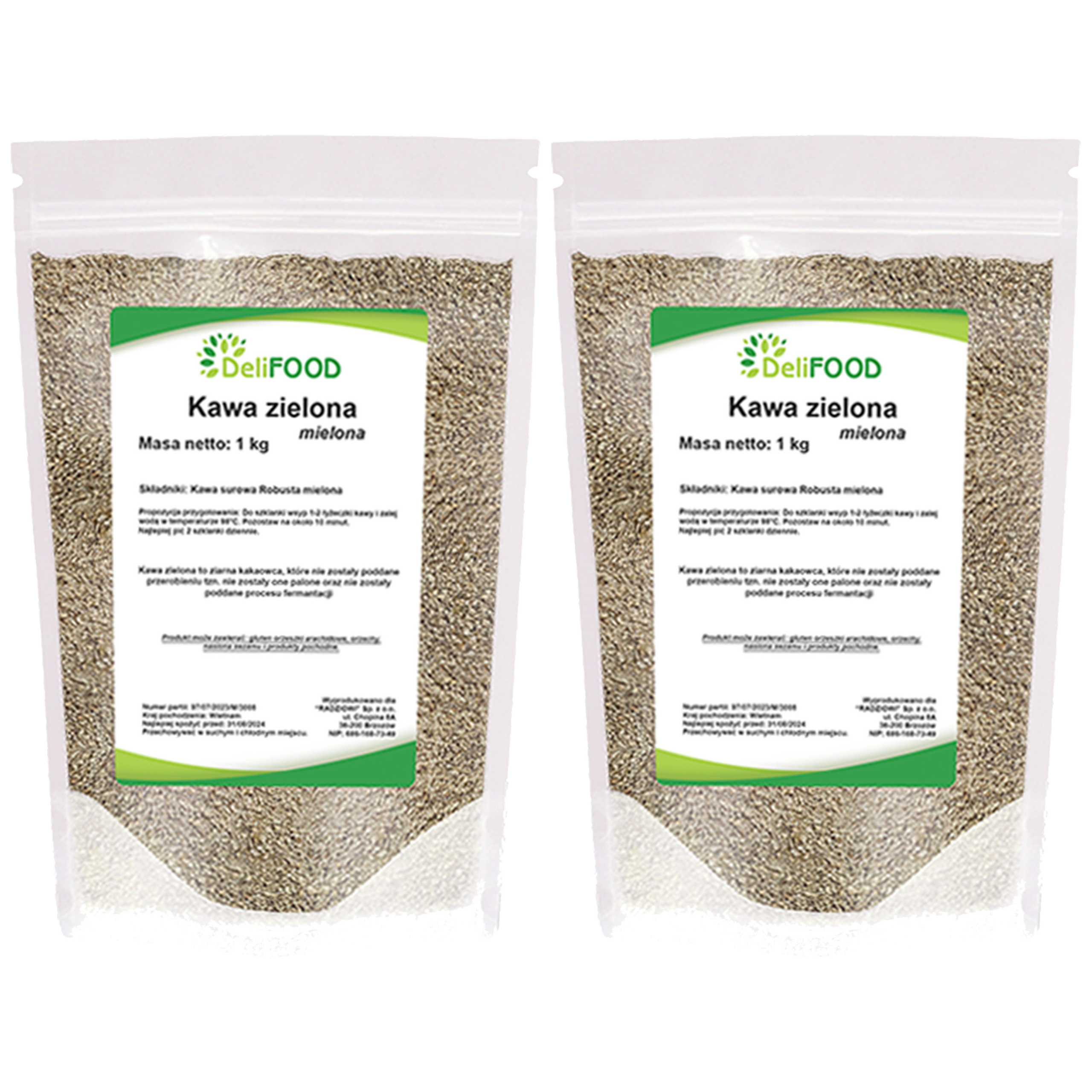 DELIFOOD Kawa Zielona Mielona - 2x 1000g