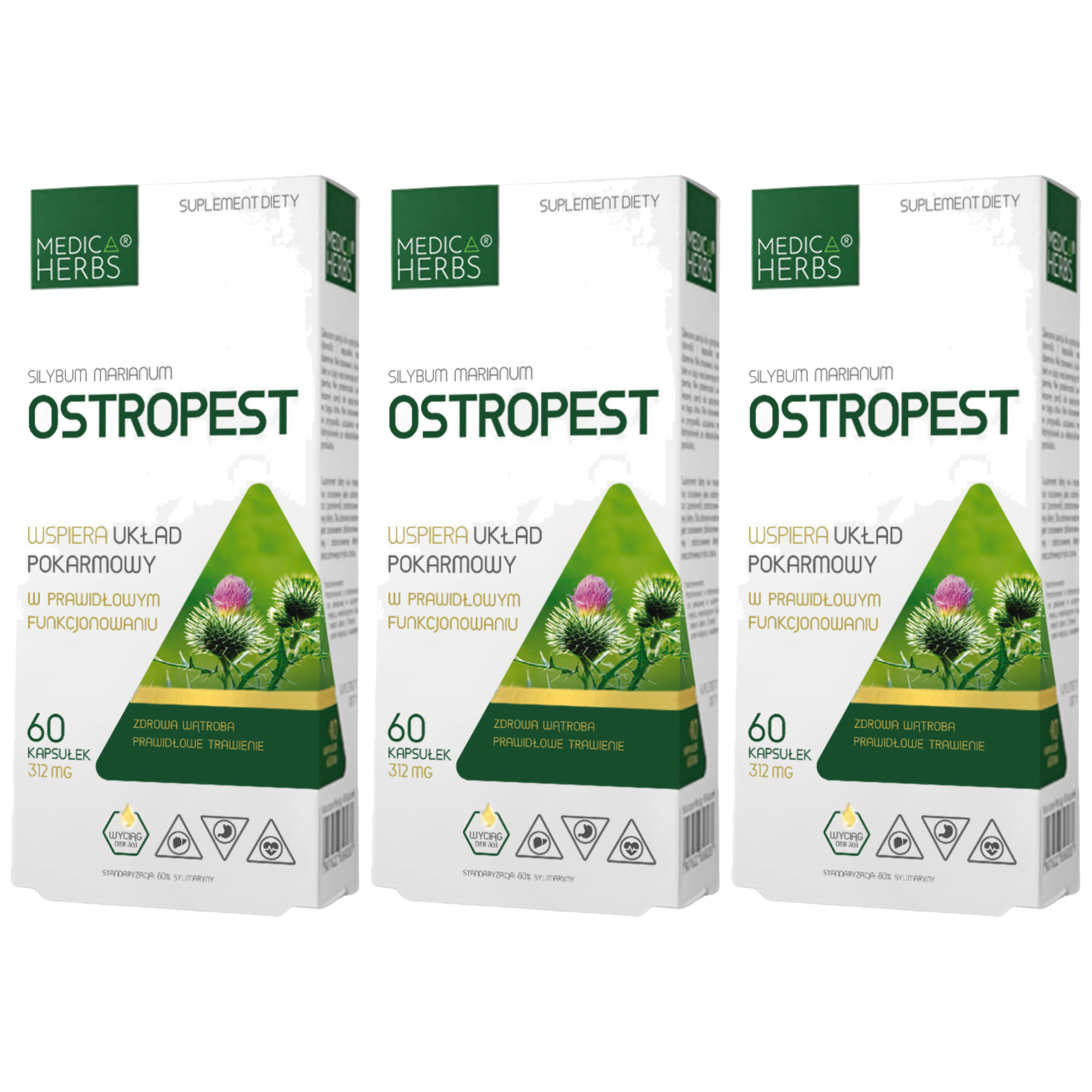 MEDICA HERBS - Ostropest 312mg (Silybum Marianum) - 3x 60caps.