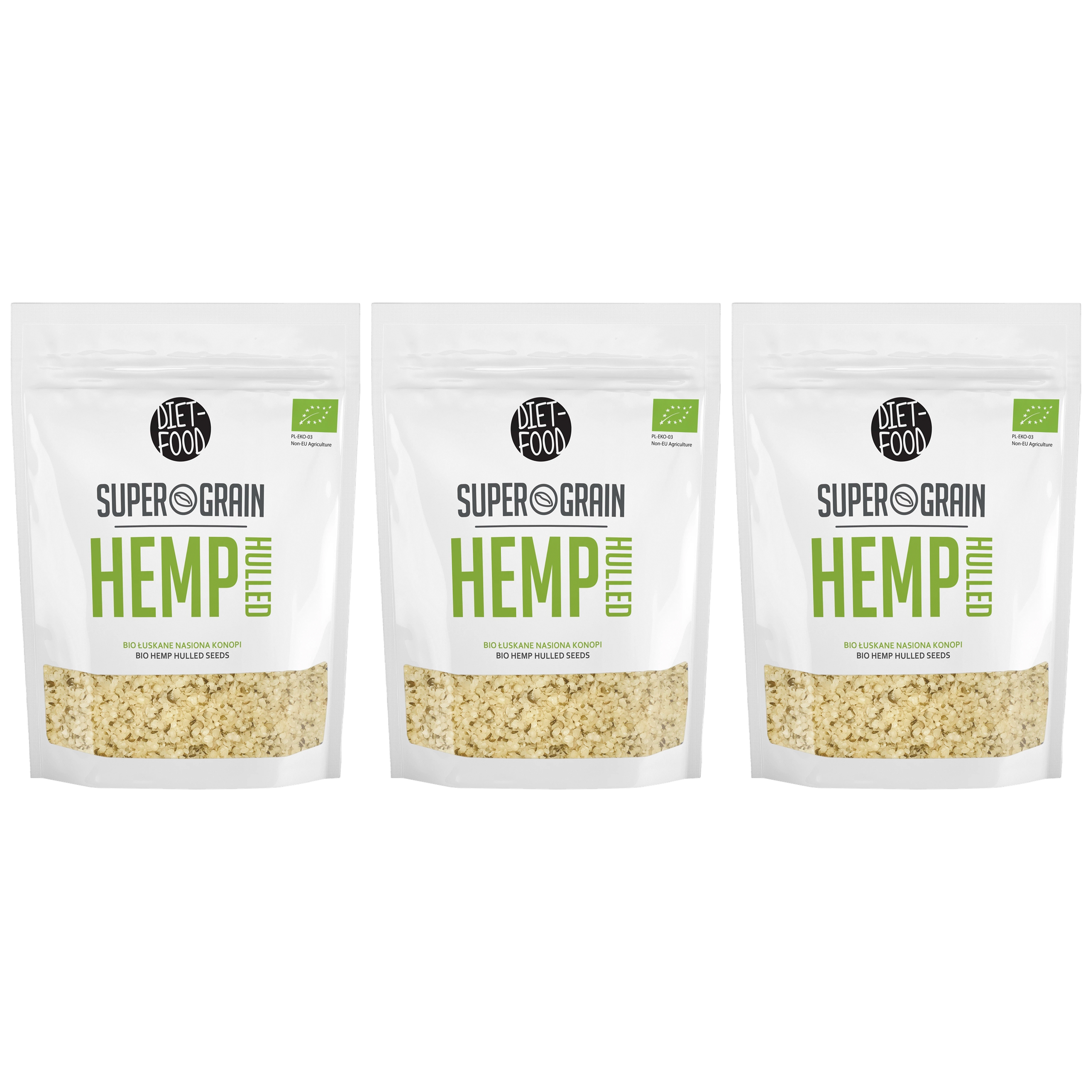 DIET FOOD Bio - Super Grain - Hemp Hulled - 3x 200g - Łuskane nasiona konopi
