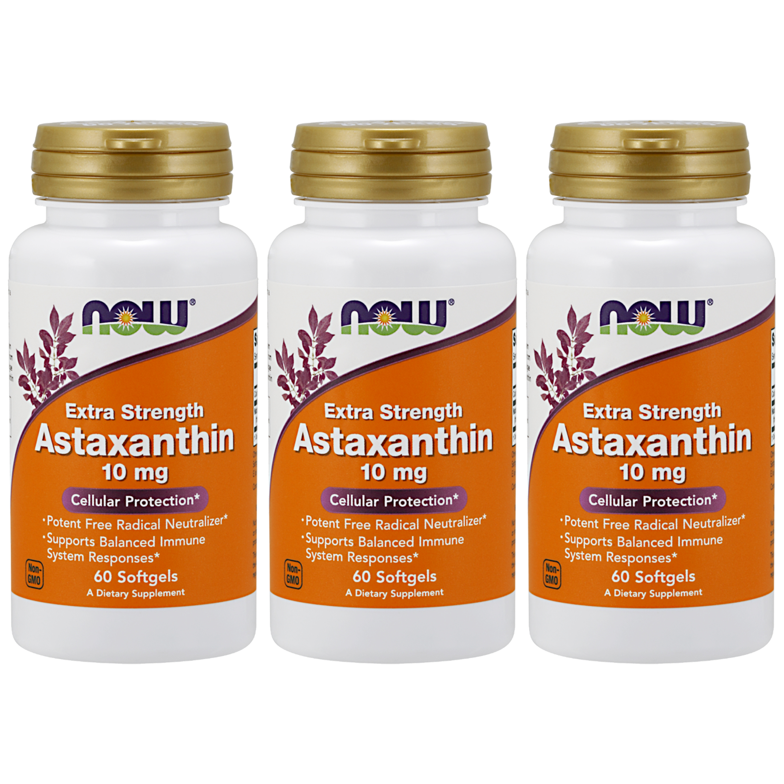 NOW Astaxanthin 10mg - 3x 60softgels (Extra Strength)