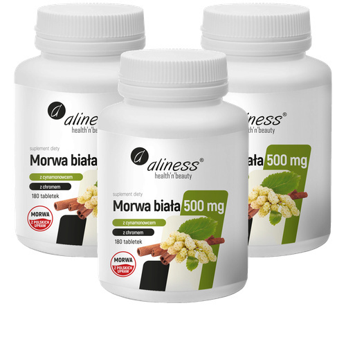 ALINESS - Morwa Biała 500mg z cynamonowcem i chromem - 3x 180tabs.