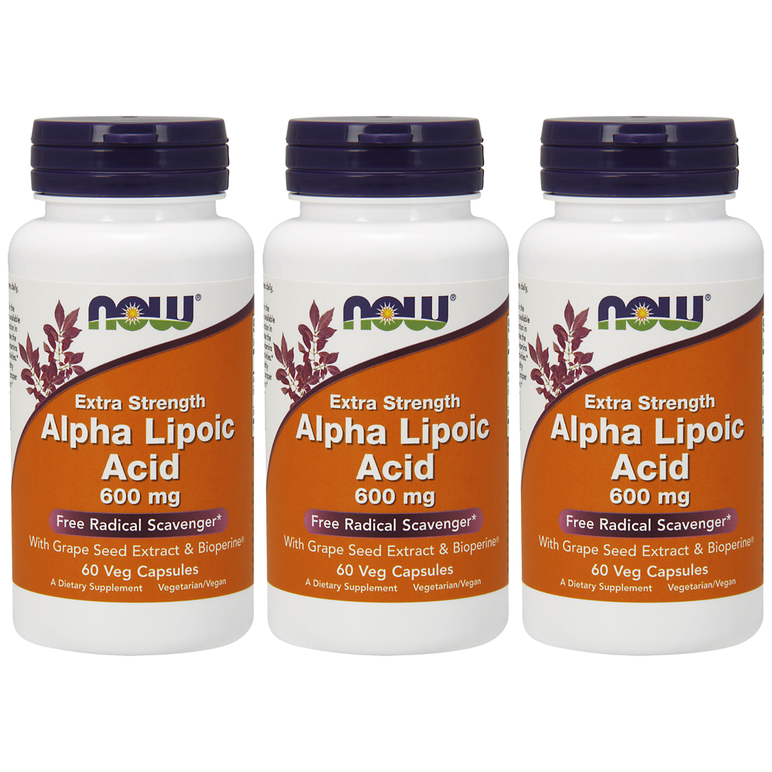 NOW Alpha Lipoic Acid 600mg - 3x 60vegcaps.