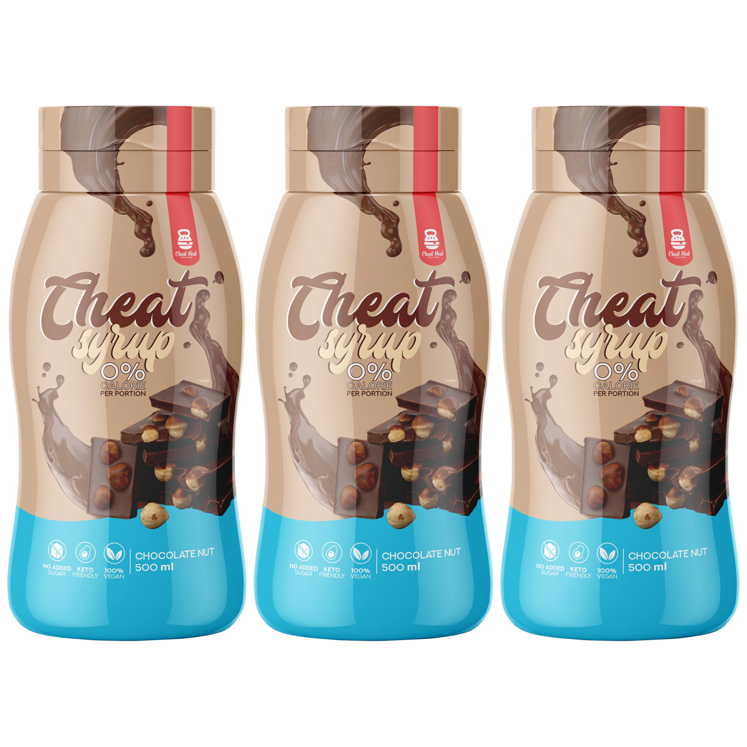 Cheat Meal Nutrition Syrup 0% (Syrop zero kalorii) - 3x 500ml - Czekoladowo - orzechowy