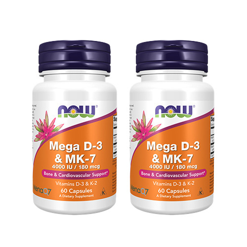 NOW Mega D3 4000IU & K2 MK-7 180mcg - 2x 60caps.