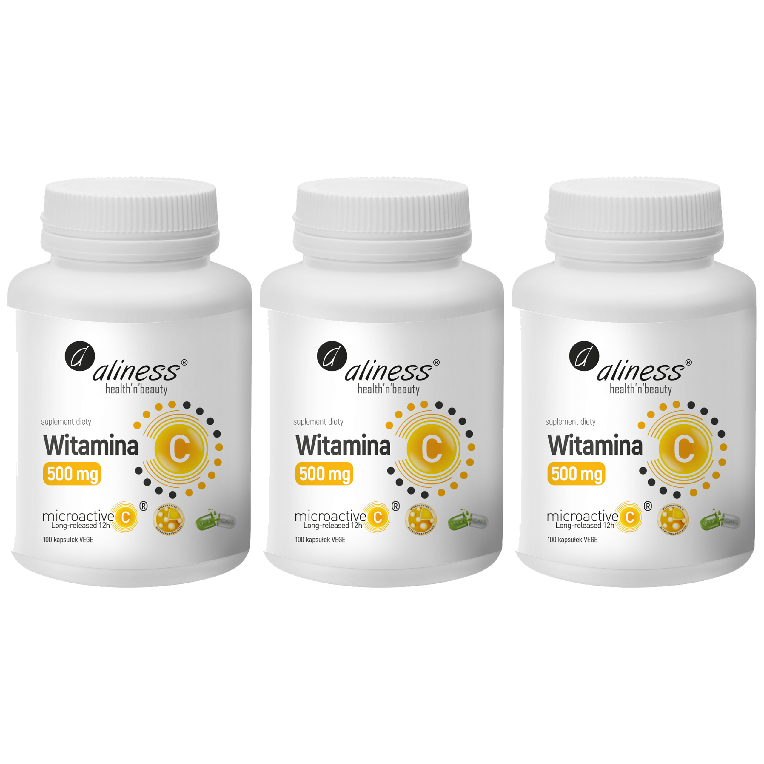 ALINESS - Witamina C 500mg Microactive 12h - 100vcaps. x3