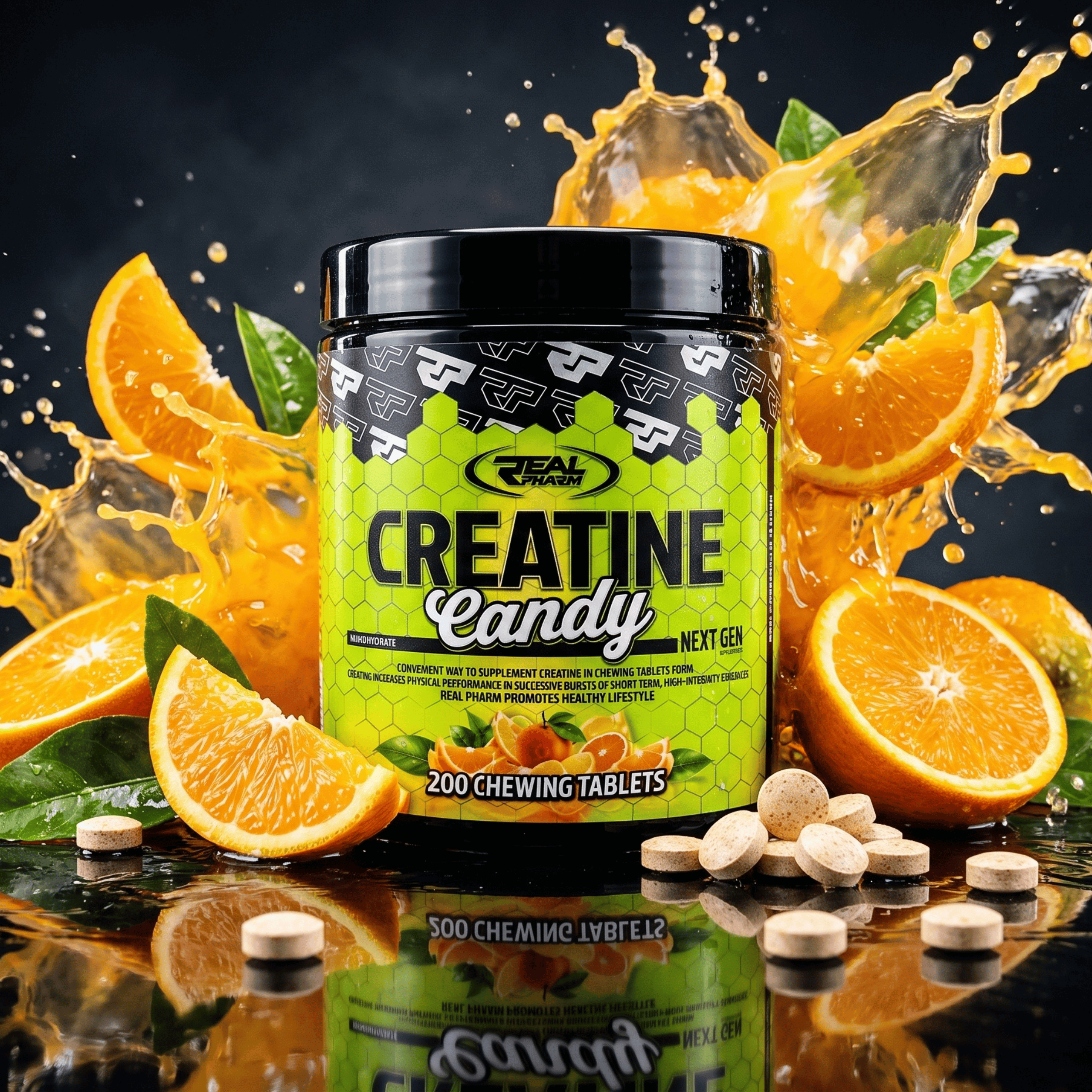REAL PHARM - Creatine Candy - 200tabs do ssania - Orange