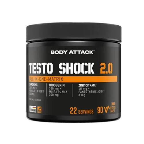BODY ATTACK Testo Shock 2.0 – 90 maxi vegan caps — zestaw 3x