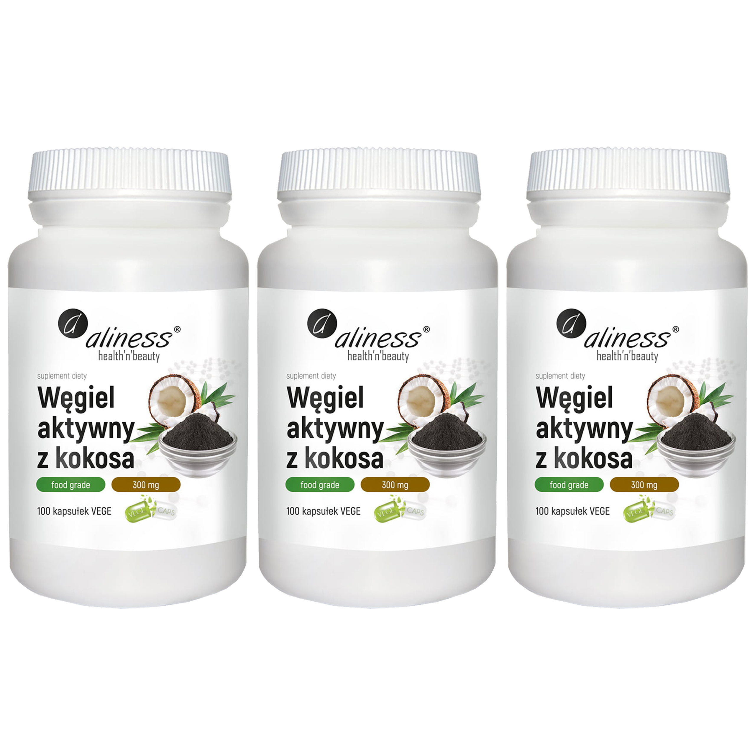 ALINESS Węgiel aktywny z kokosa 300mg - 3x 100vcaps