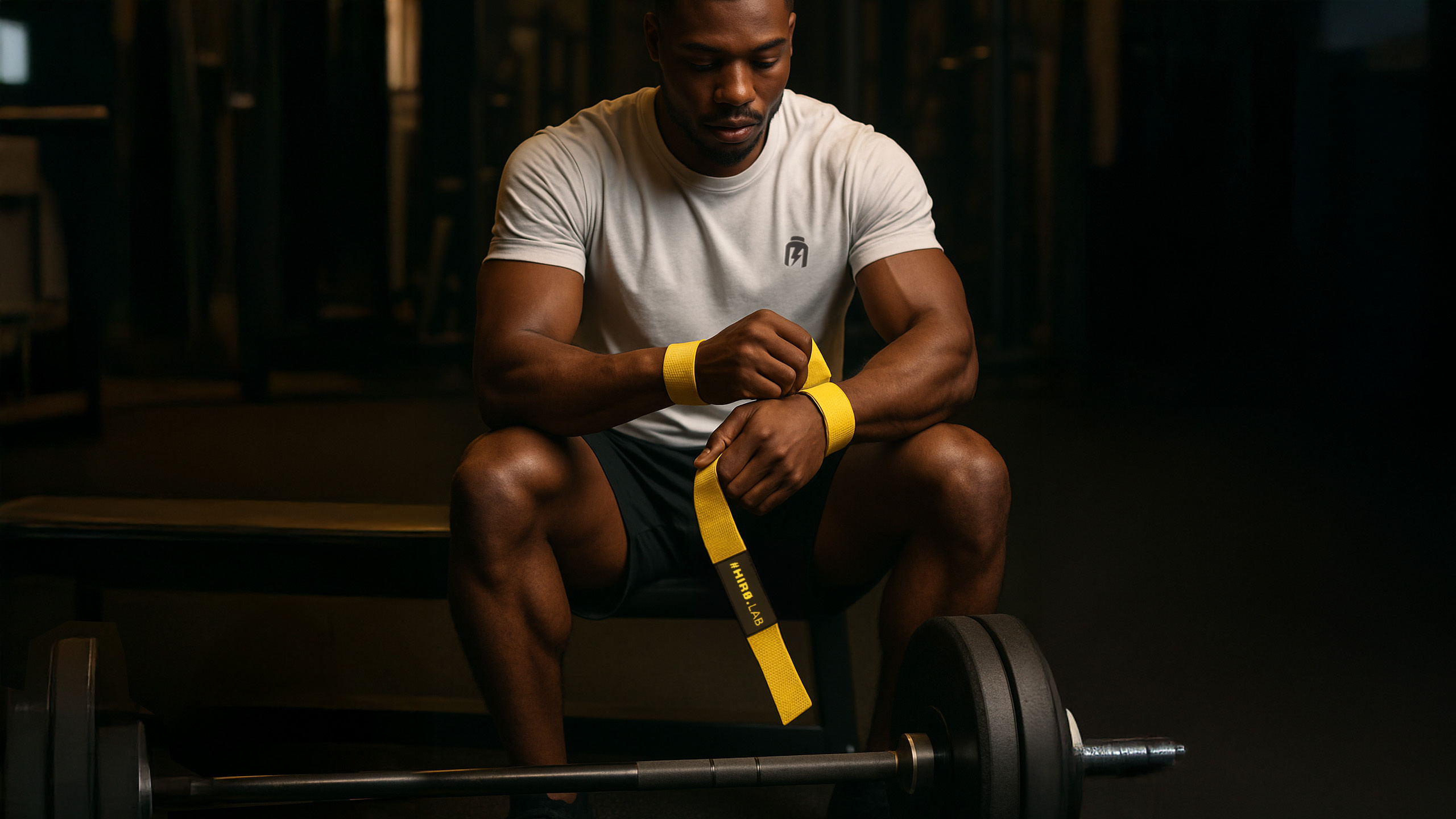 HIRO.LAB Cotton Strap - Rubber Logo New - Yellow - Paski do podnoszenia ciężarów