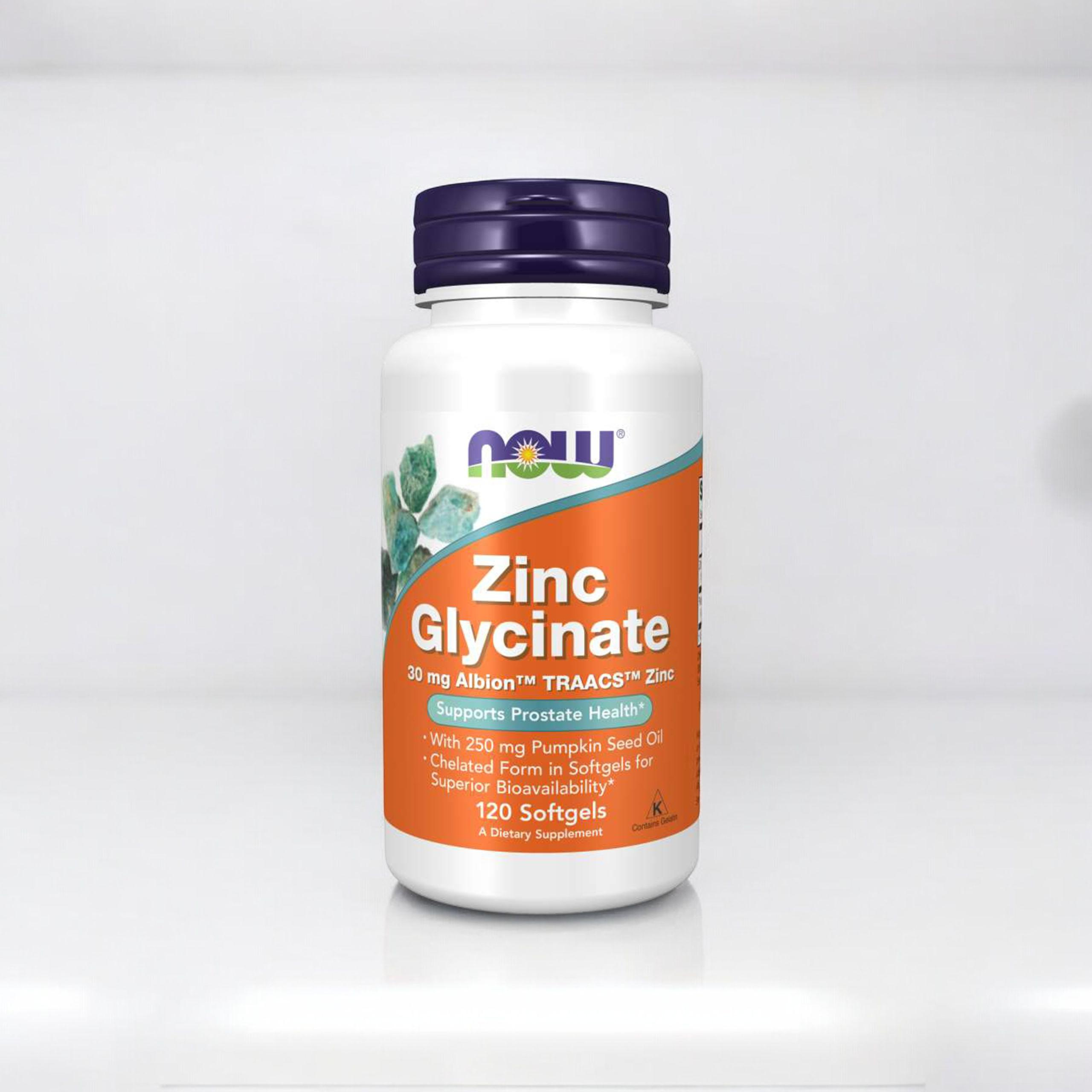 NOW Zinc Glycinate 30mg - 120softgels - Glicynian Cynku