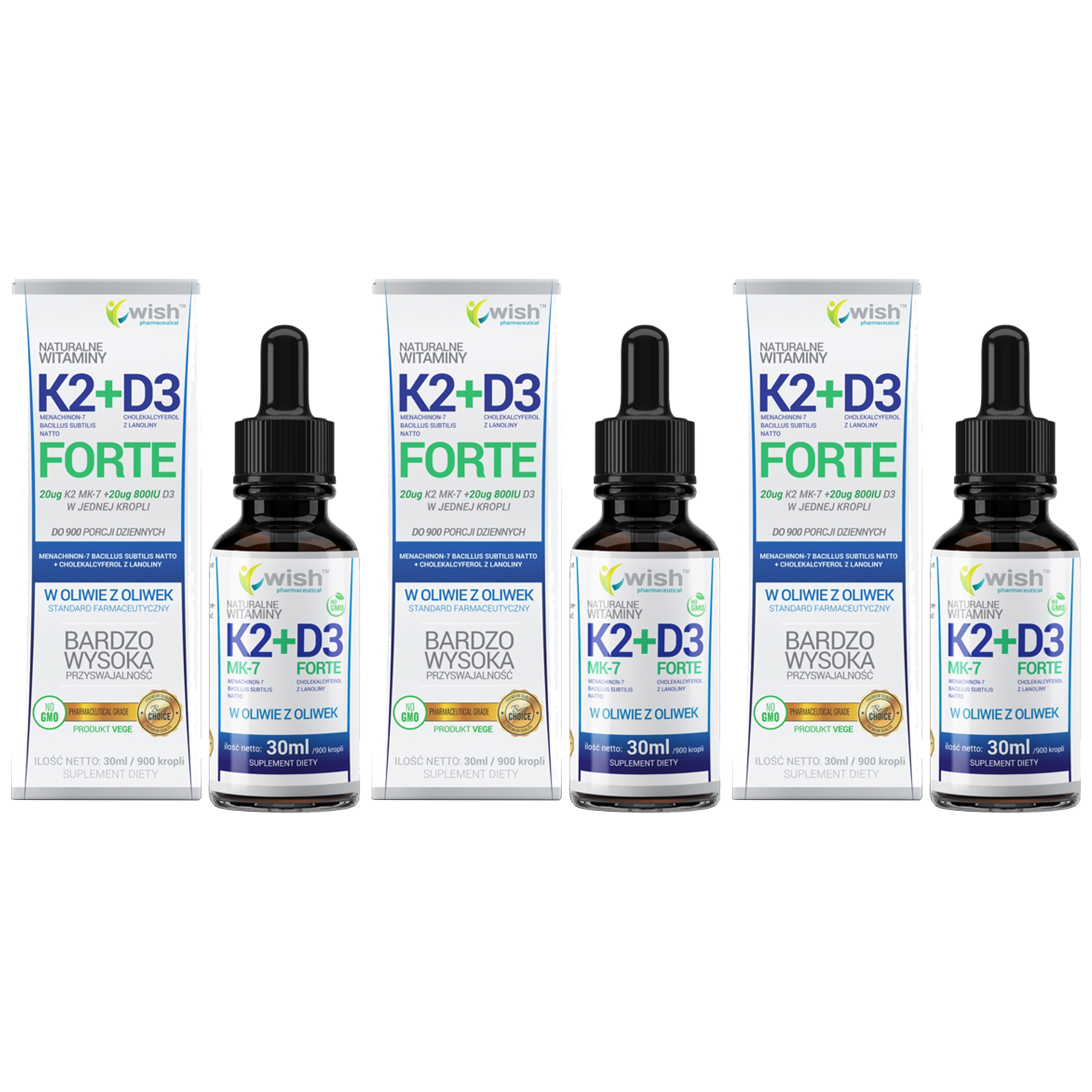 WISH Pharmaceutical Vitamin K2 MK7 + D3 Forte - 3x 30ml