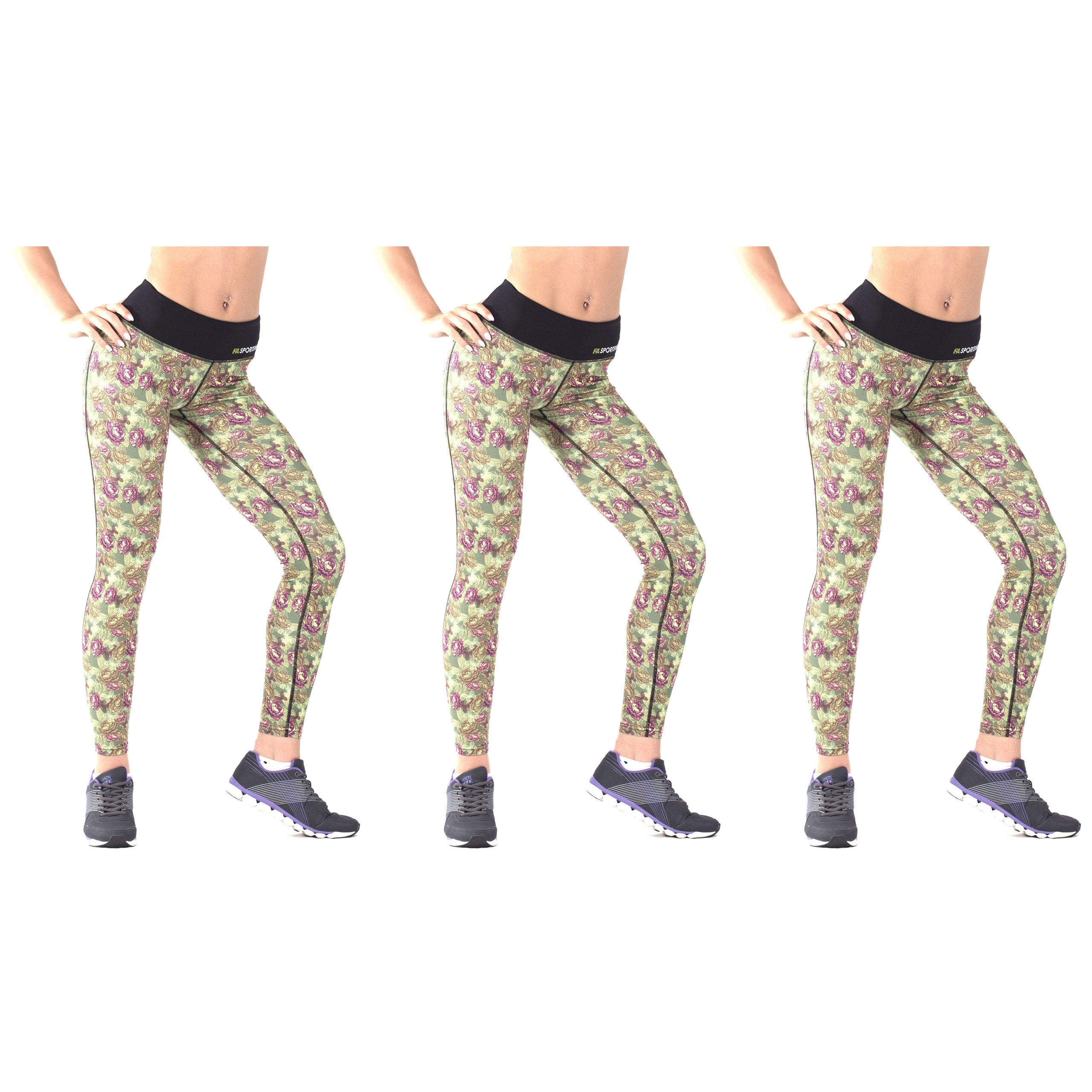 FA WEAR Leggins - Roses - 3x Green