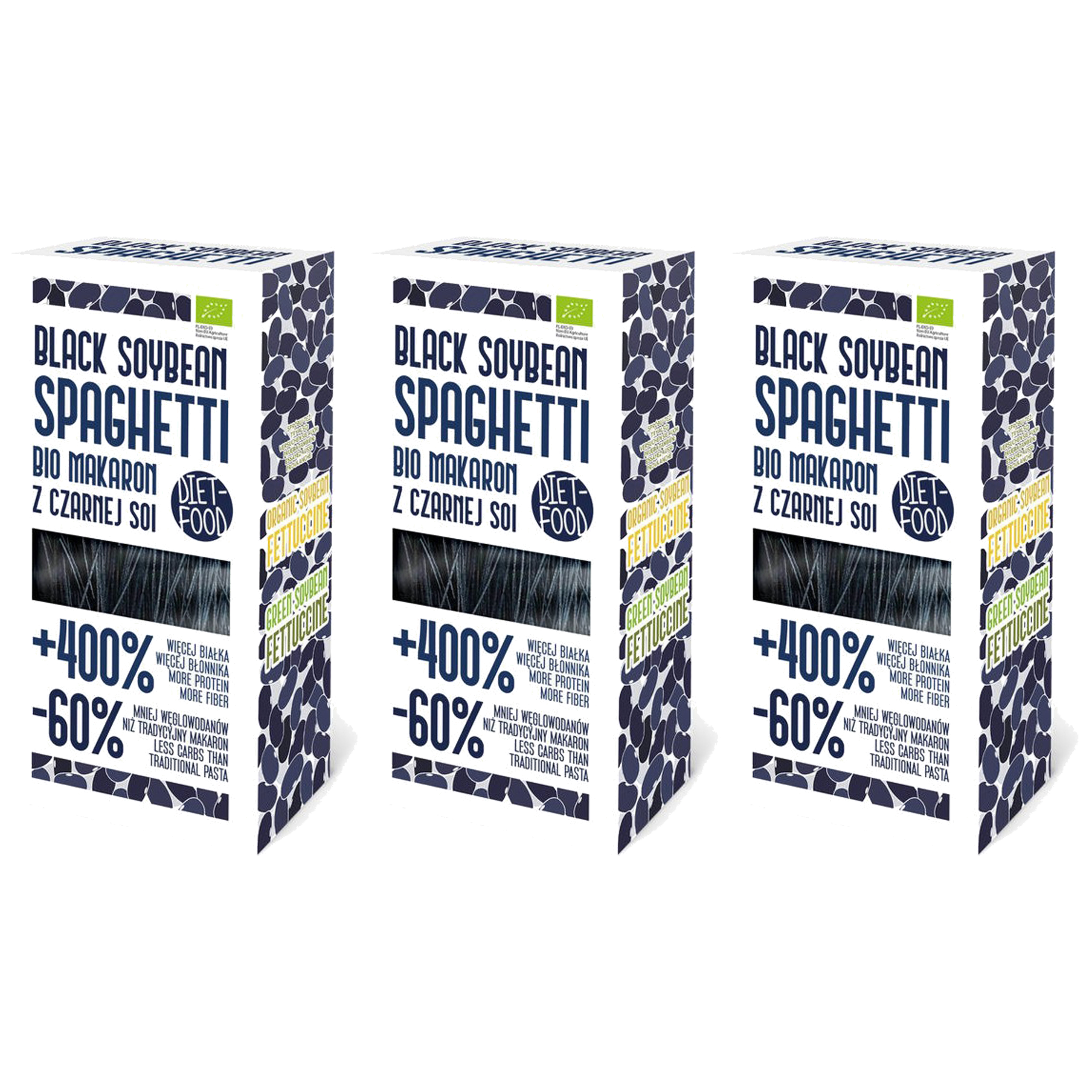DIET FOOD Black Soybean Spaghetti - 3x 200g - Makaron Dietetyczny