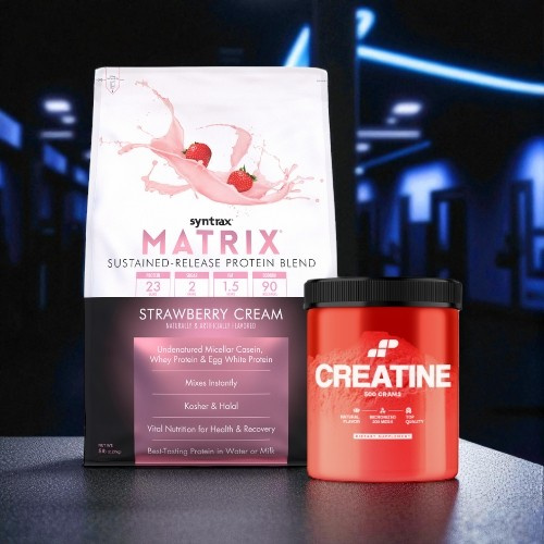 Białko Syntrax Matrix 5.0 Strawberry 2270g (75 porcji) + Kreatyna MP Nutrition Monohydrate 500g (100 porcji)