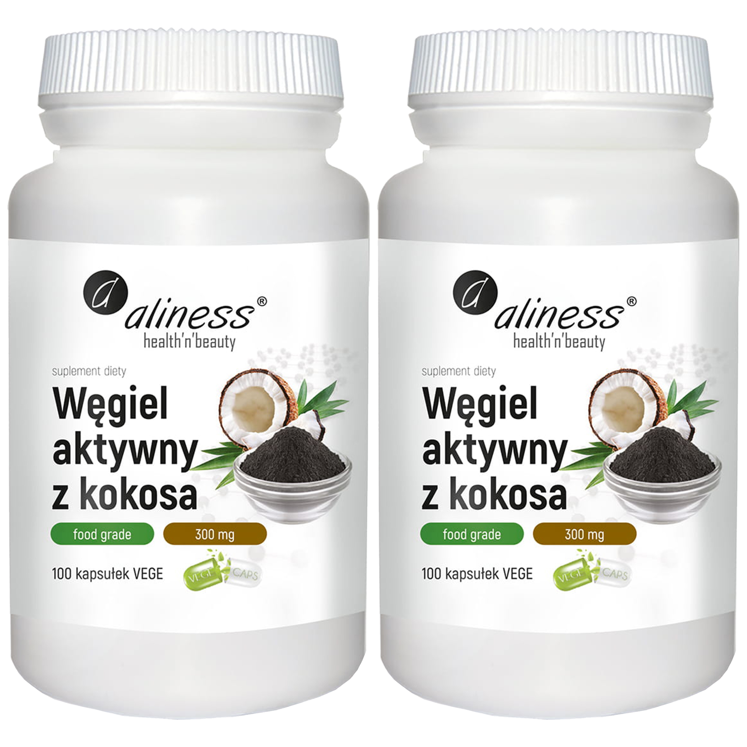 ALINESS Węgiel aktywny z kokosa 300mg - 2x 100vcaps