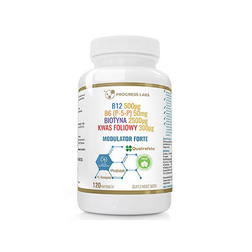 PROGRESS LABS Modulator Forte - 120caps. - Modulator Homocysteiny Witamina B12 B6 Biotyna Kwas Foliowy