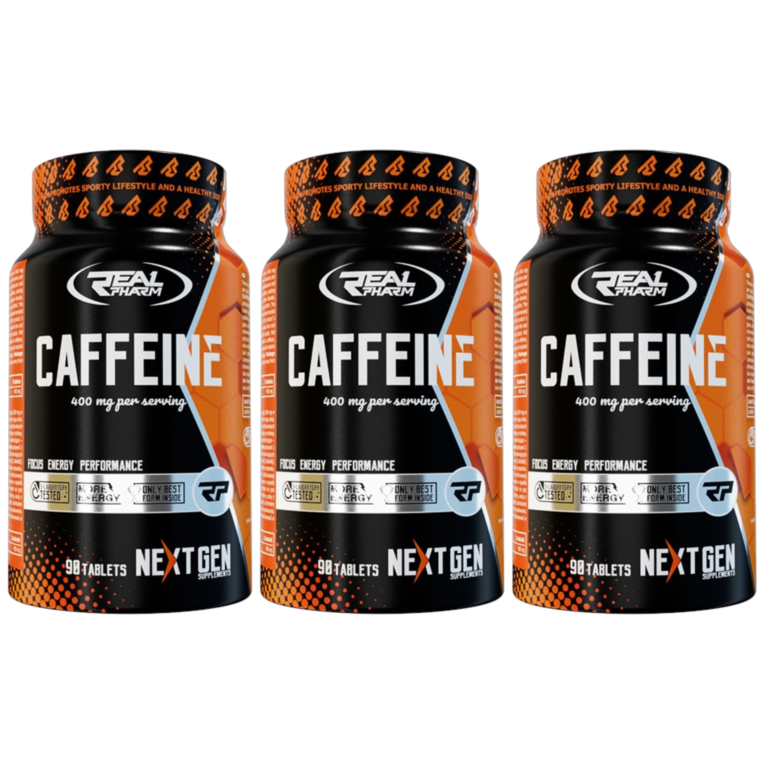 REAL PHARM Caffeine 400mg - 90tabs. - 3x Kofeina