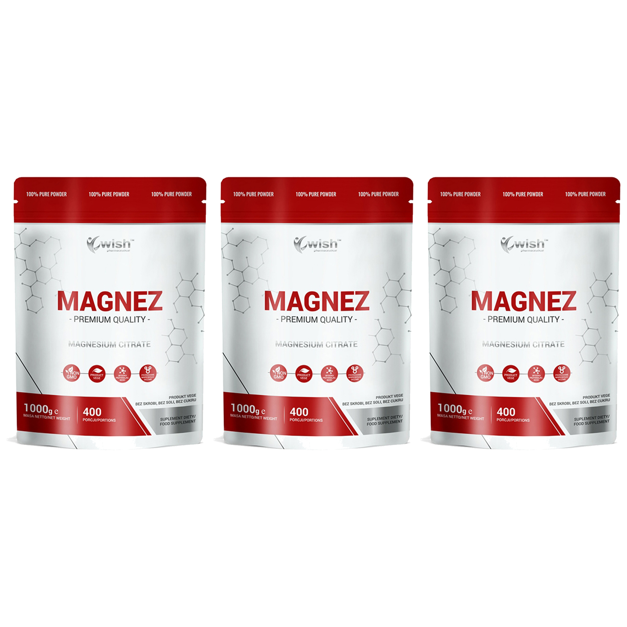 WISH Pharmaceutical Cytrynian Magnezu - 3x 1000g